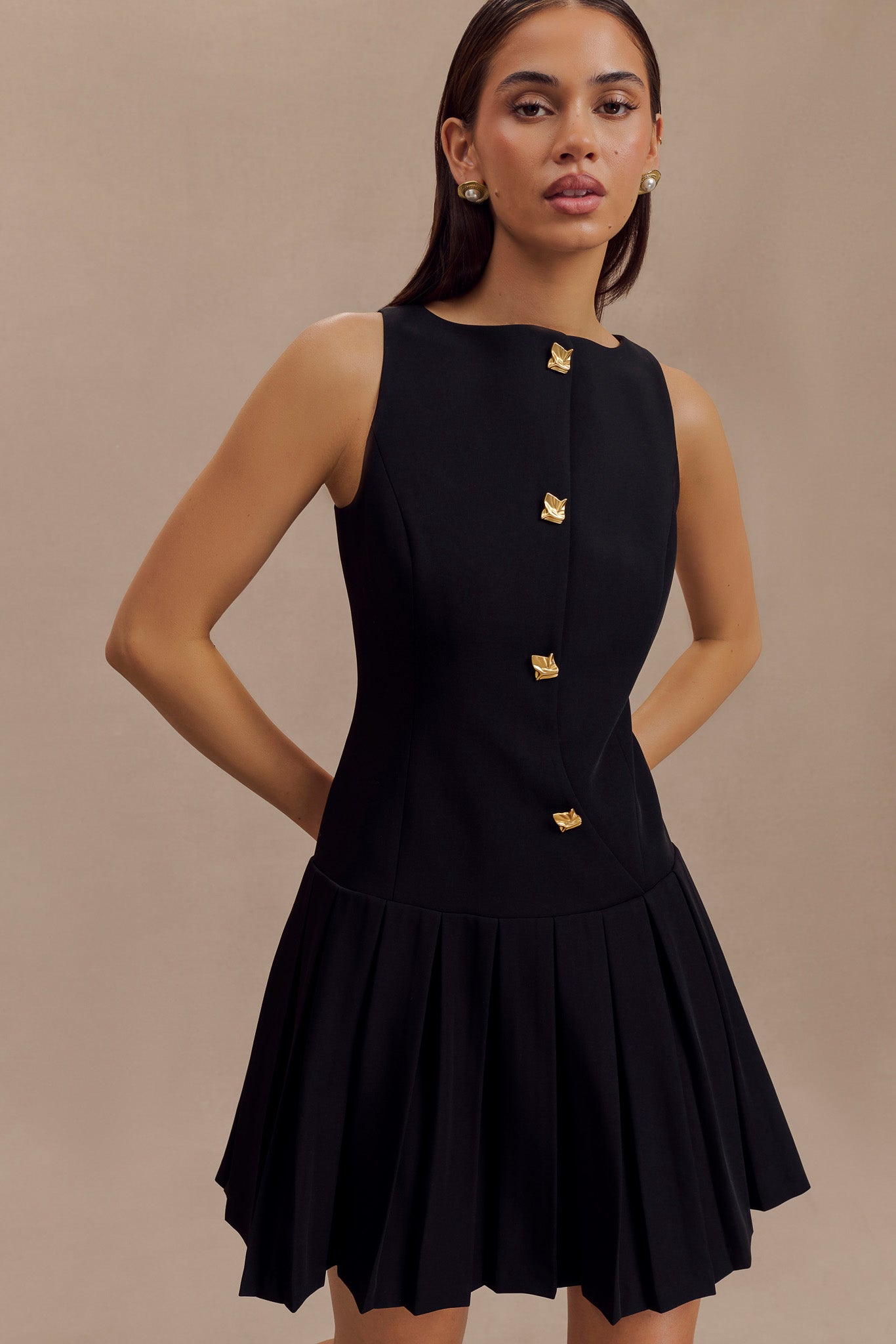 Mackenzie Sleeveless Pleated Mini Dress - Black #3