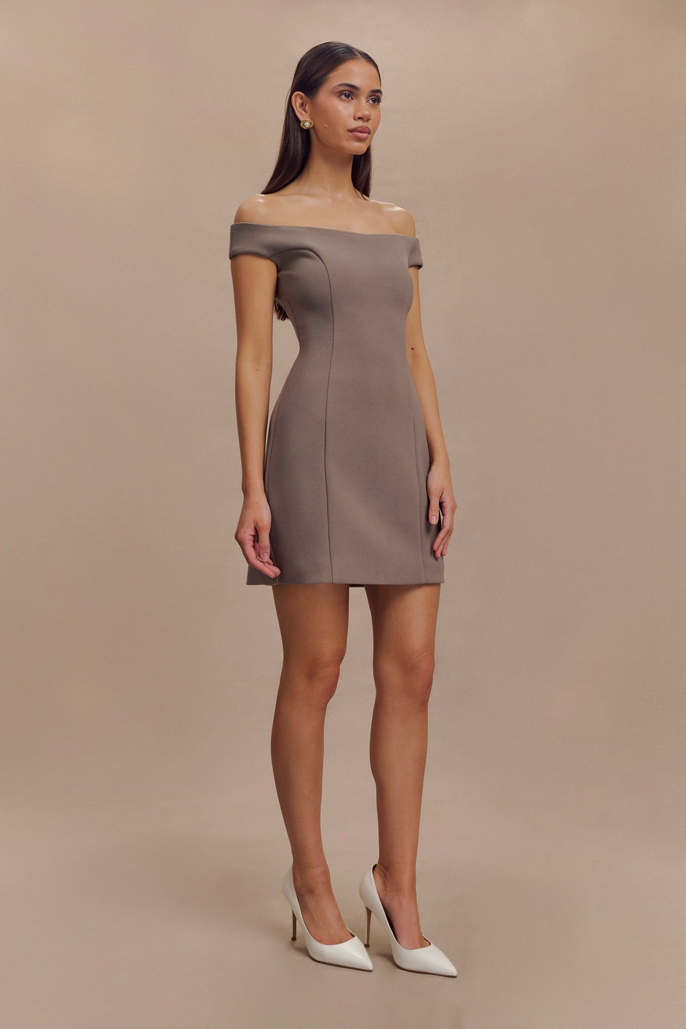 Cassidy Crepe Off Shoulder Mini Dress - Smoke #5