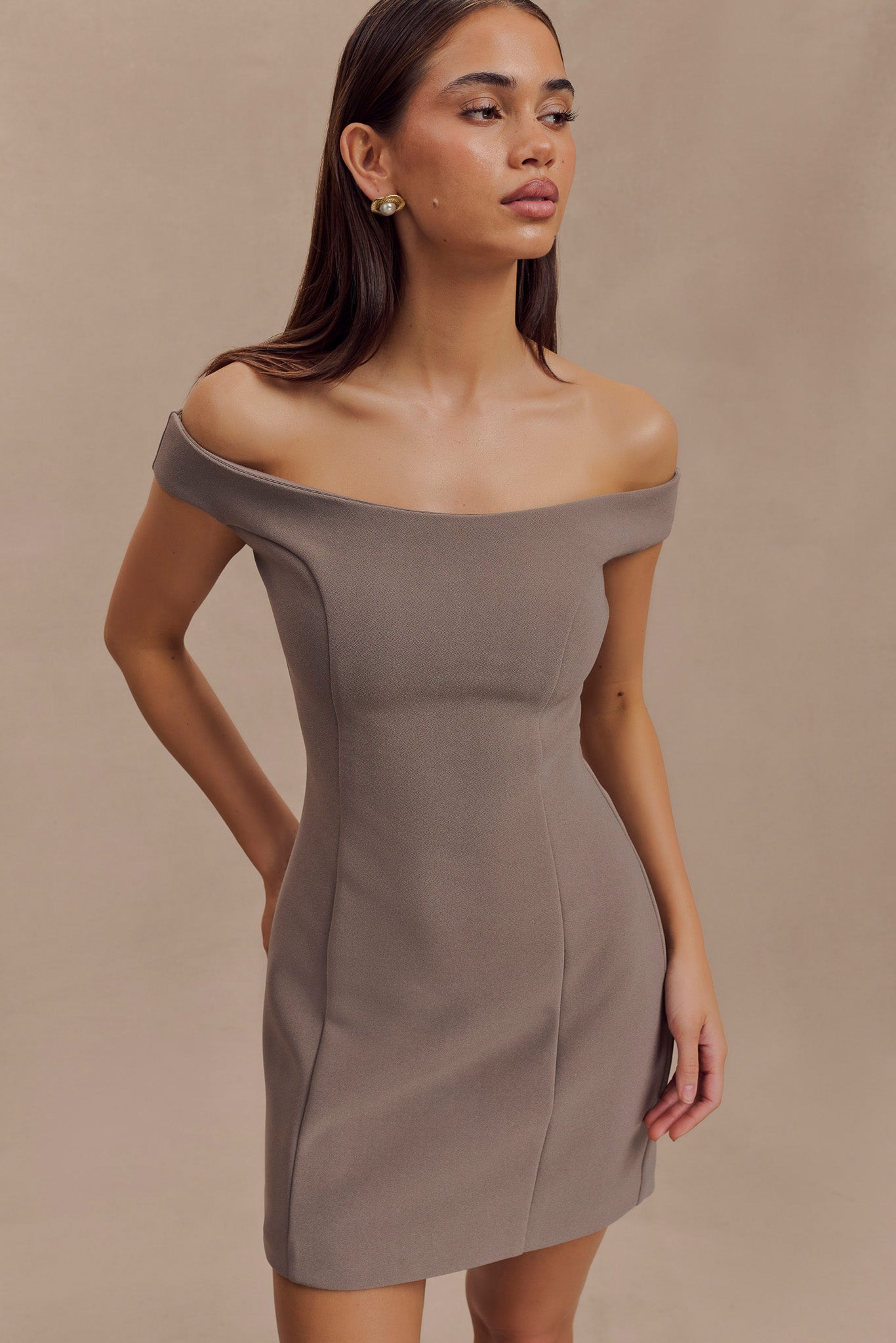 Cassidy Crepe Off Shoulder Mini Dress - Smoke #4