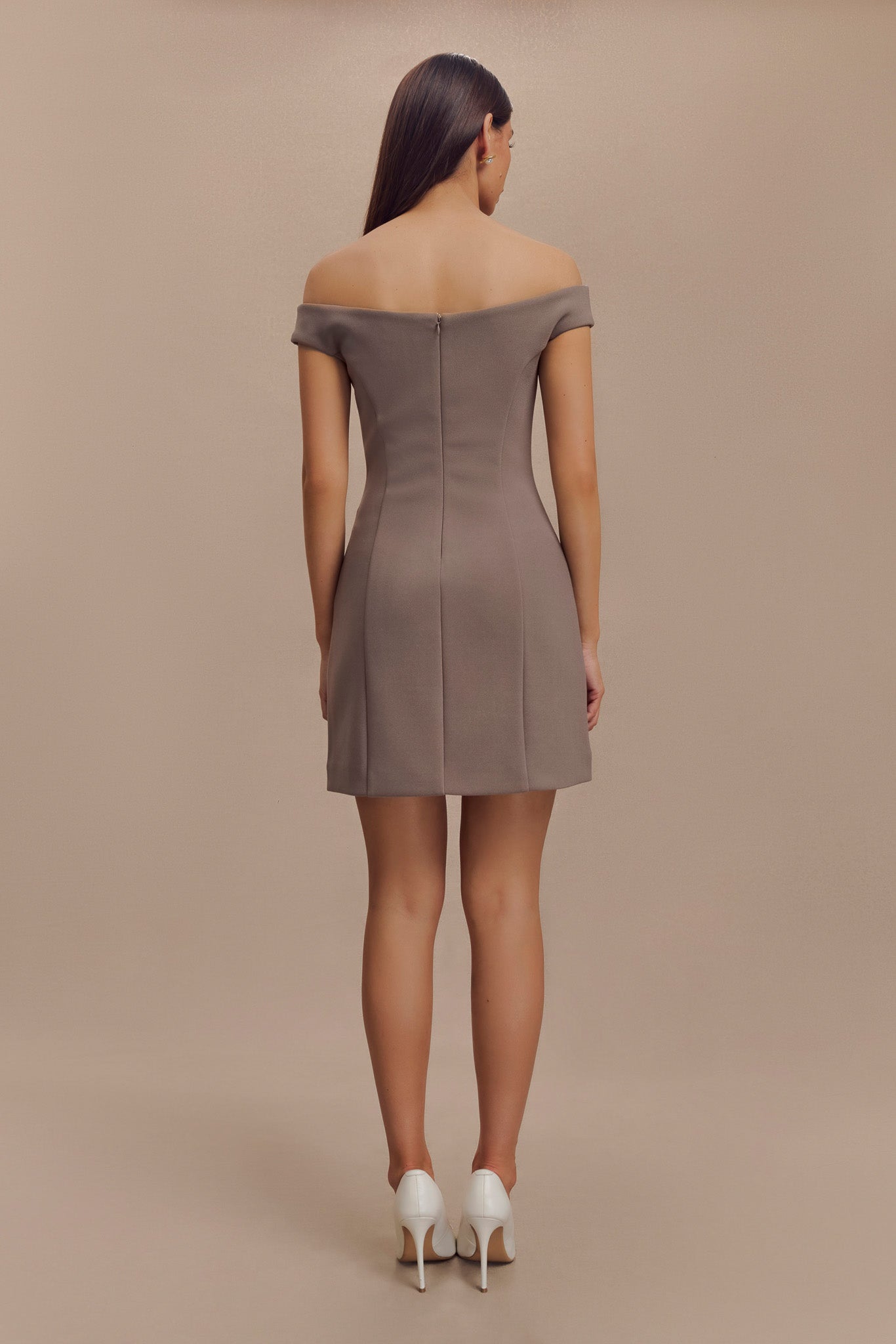 Cassidy Crepe Off Shoulder Mini Dress - Smoke #3