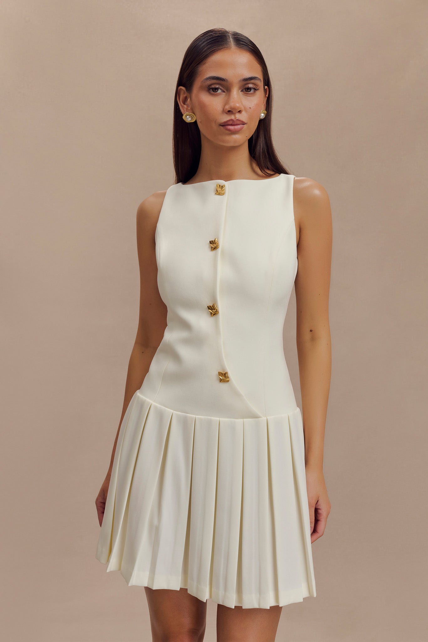 Mackenzie Sleeveless Pleated Mini Dress - Ivory