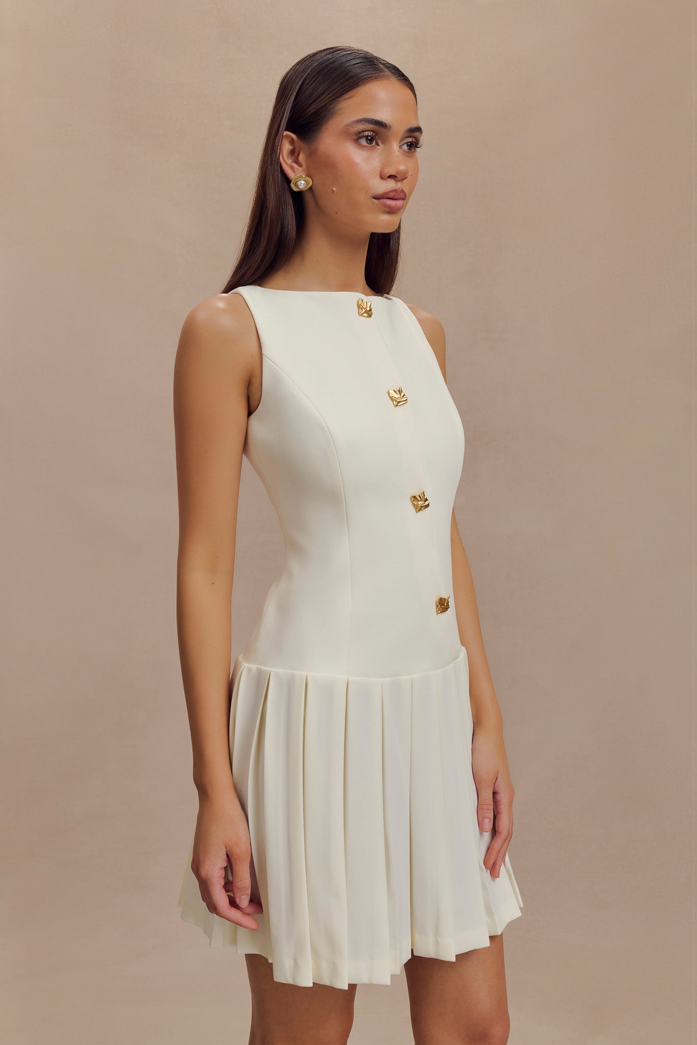 Mackenzie Sleeveless Pleated Mini Dress - Ivory