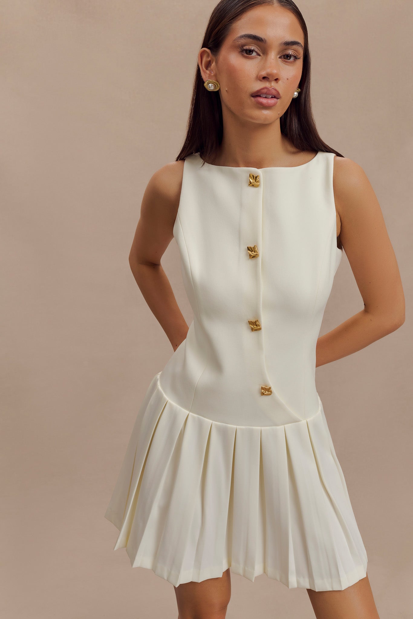 Mackenzie Sleeveless Pleated Mini Dress - Ivory #7