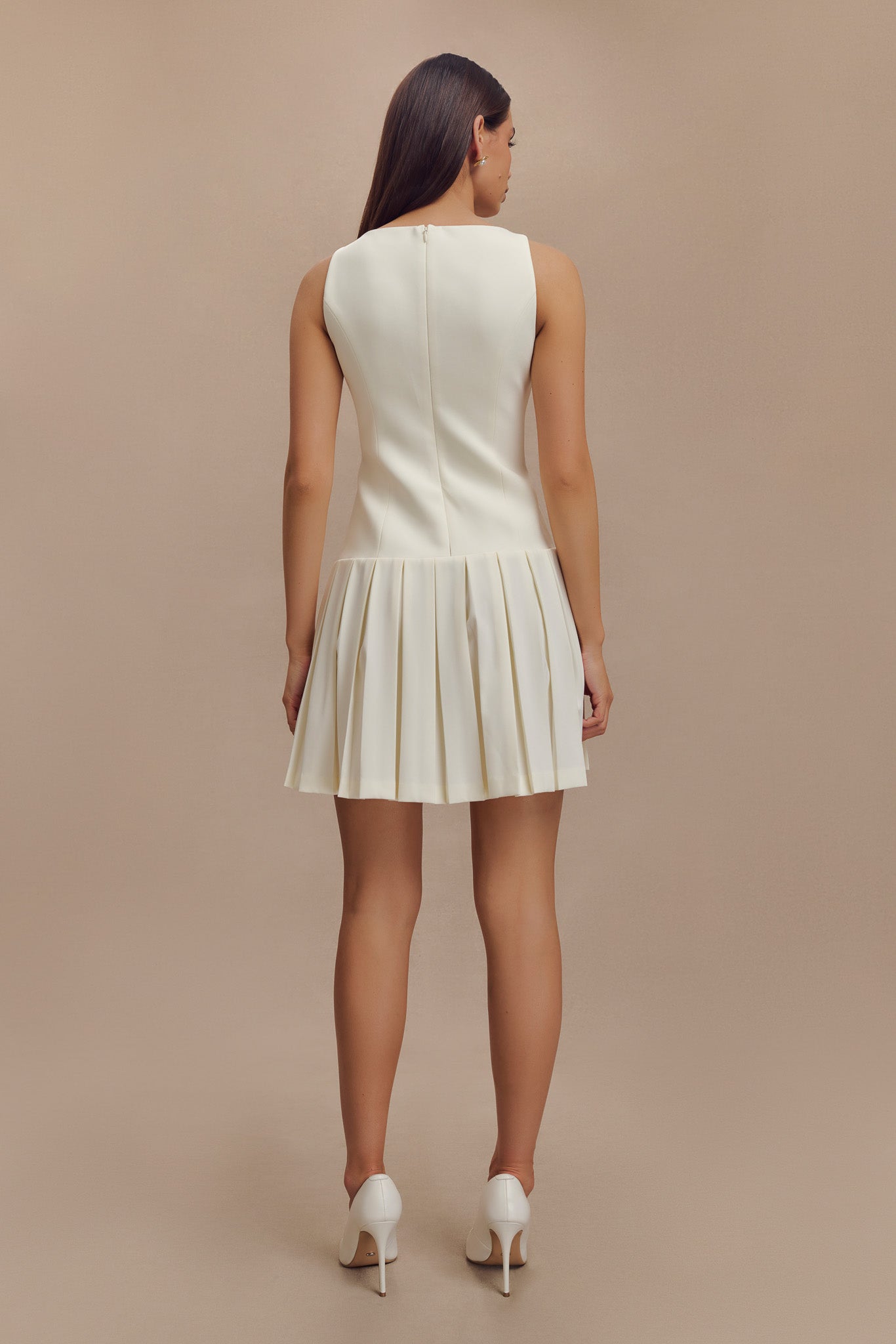 Mackenzie Sleeveless Pleated Mini Dress Ivory XXS