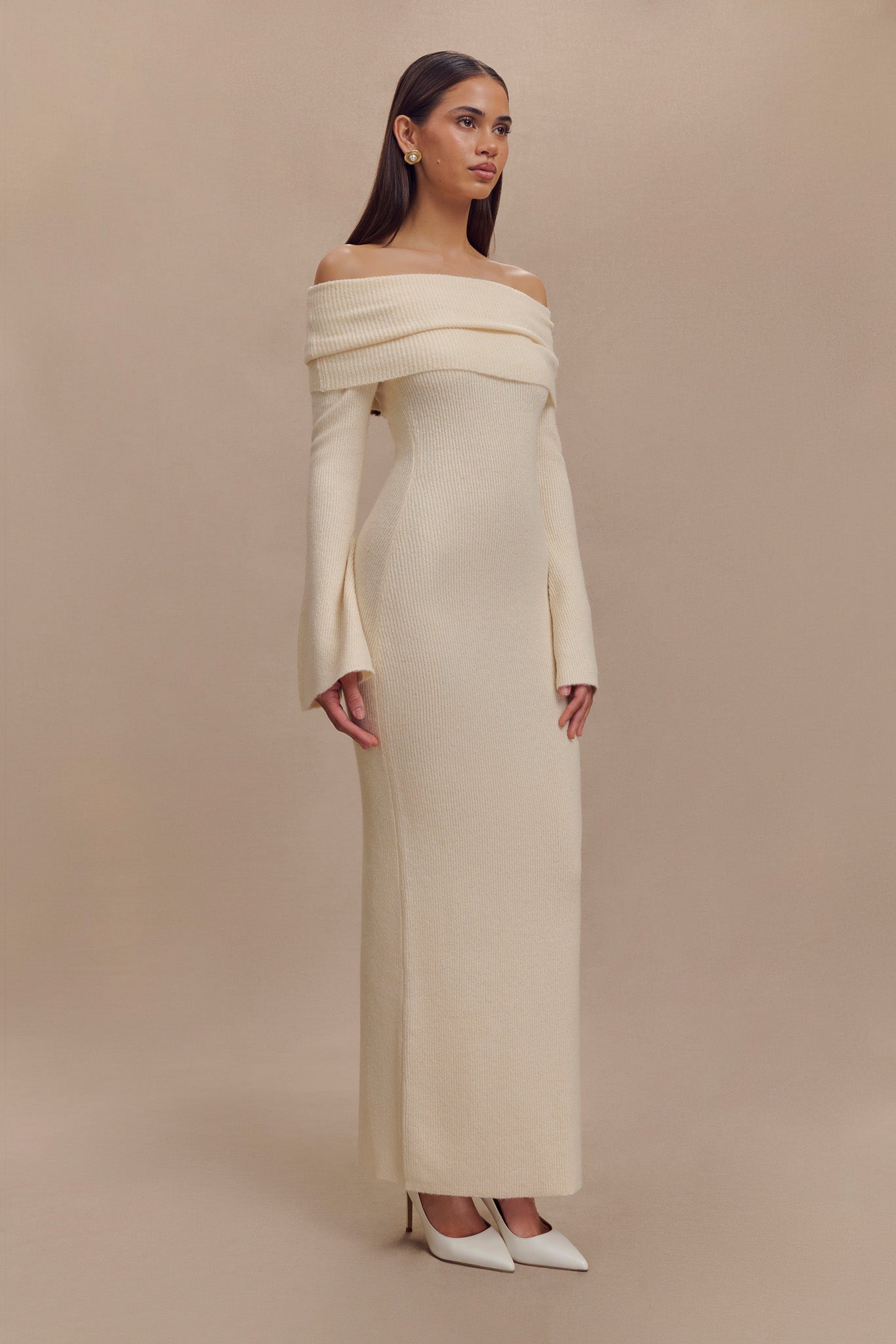 Katherine Off Shoulder Knit Maxi Dress - Ivory #5