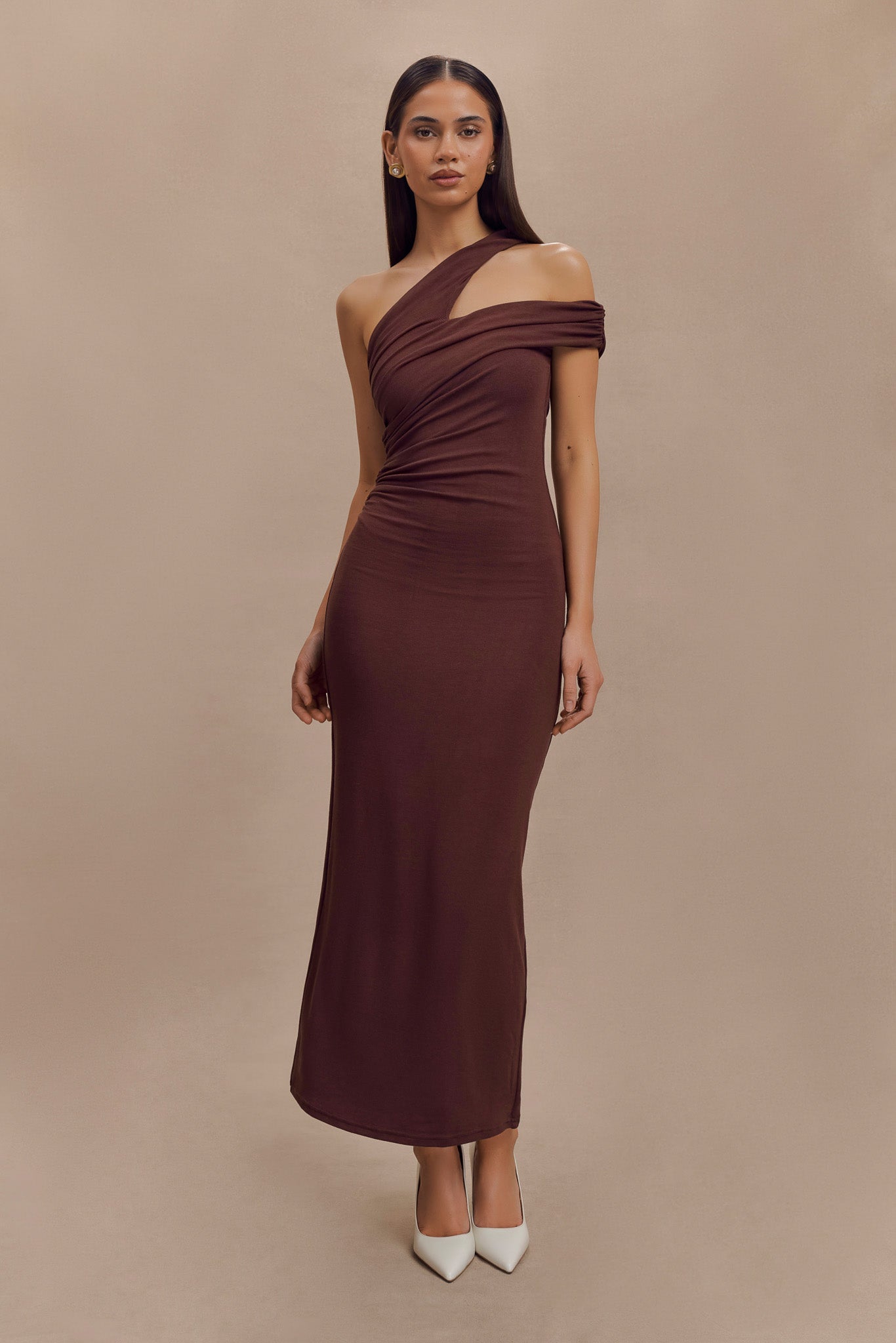 Anastasia One Shoulder Modal Midi Dress - Mahogany