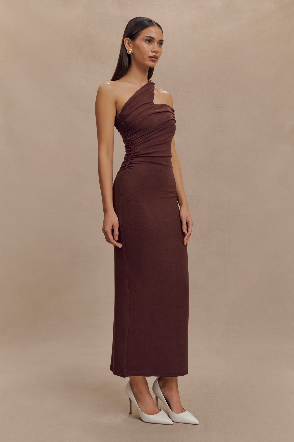 Anastasia One Shoulder Modal Midi Dress - Mahogany #4
