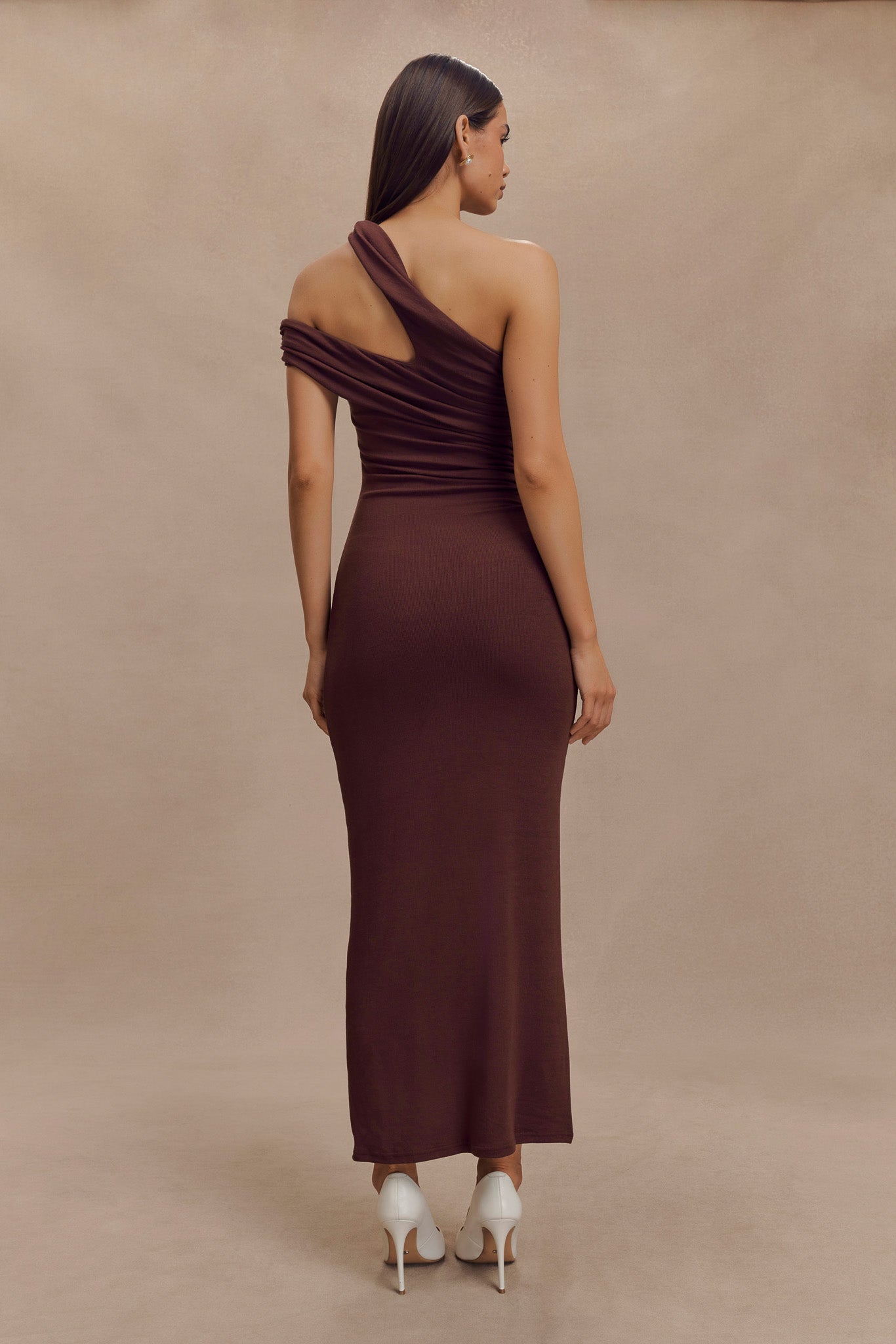 Anastasia One Shoulder Modal Midi Dress - Mahogany