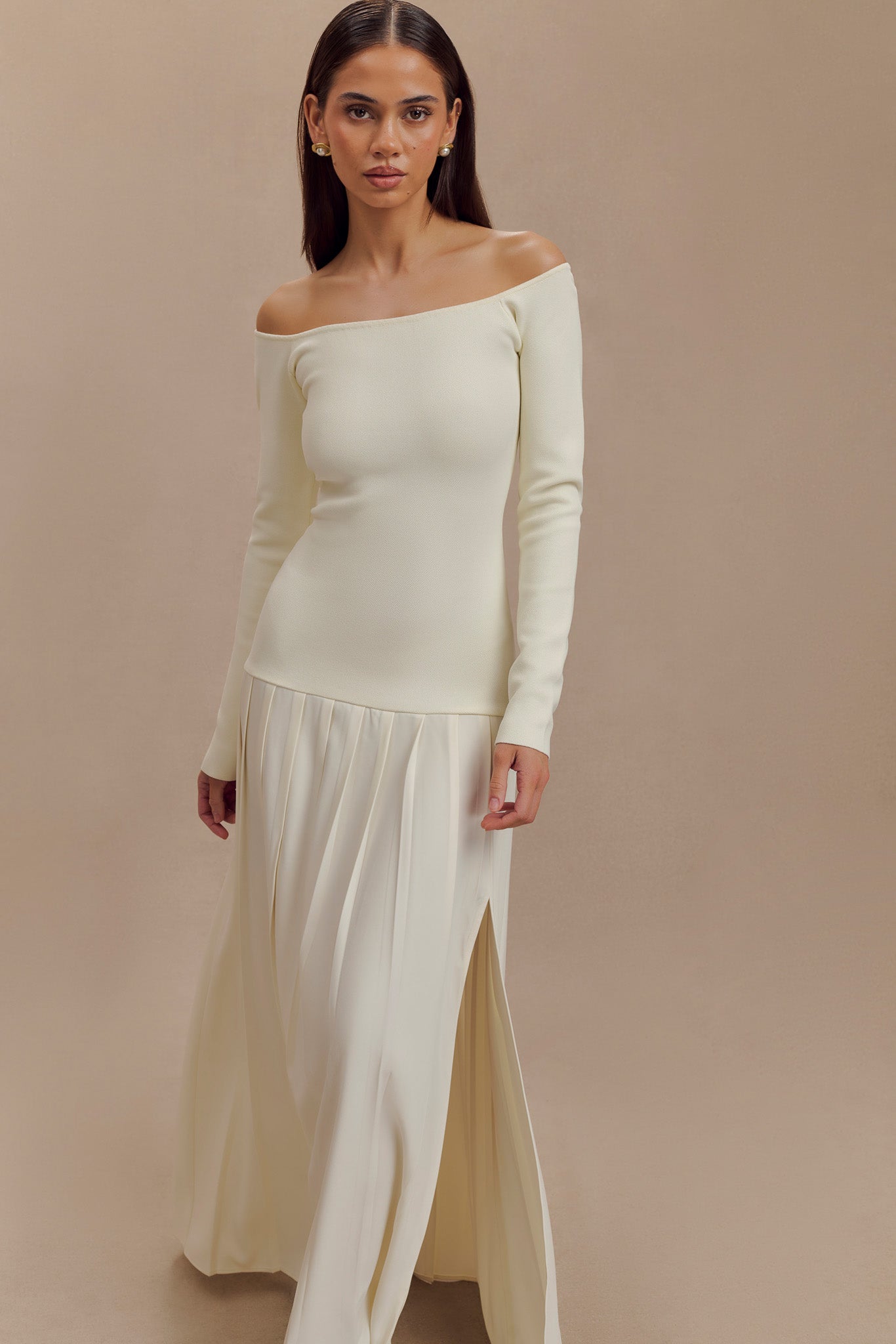 Presley Knit Off Shoulder Maxi Dress - Ivory #4