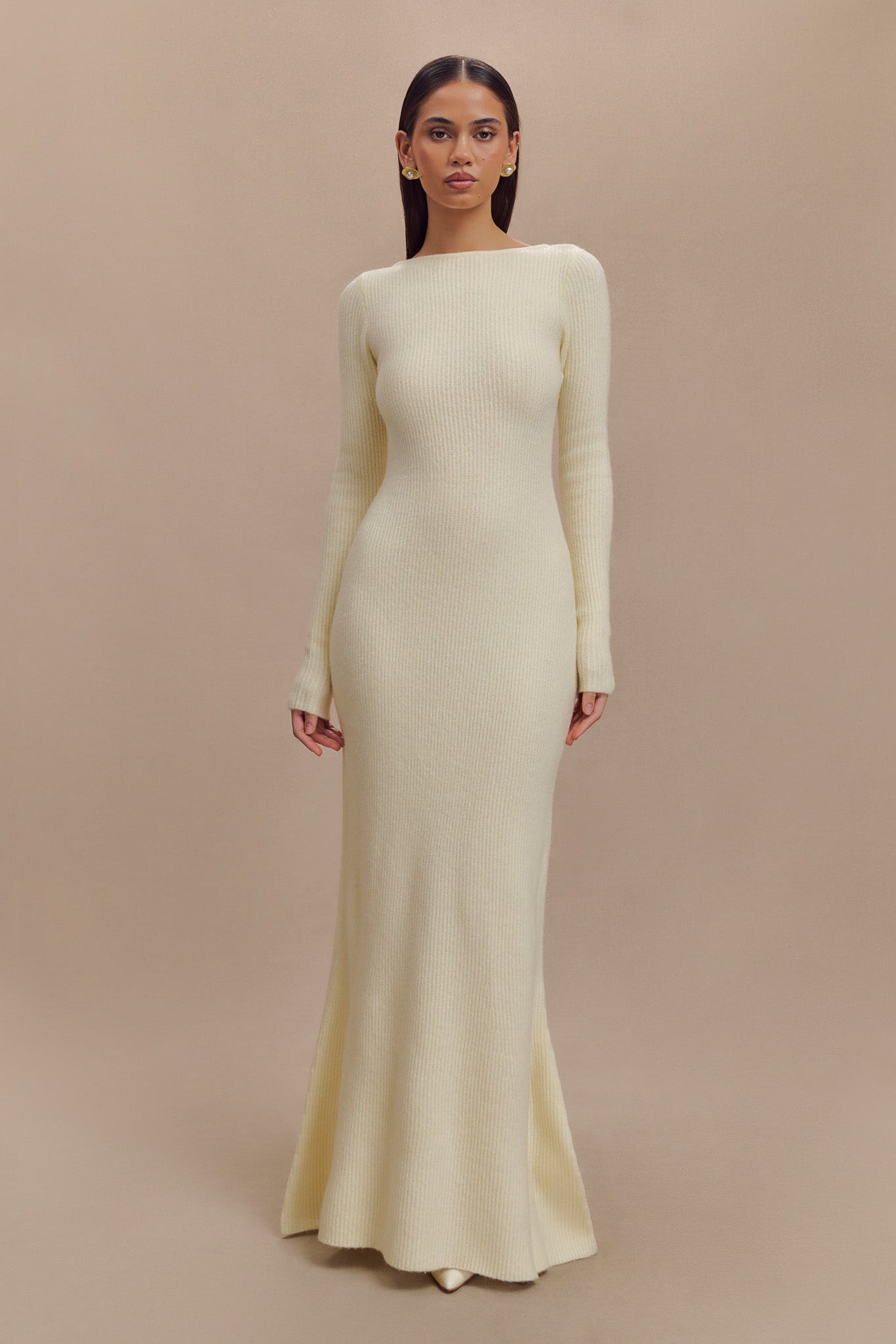 Emily Long Sleeve Knit Maxi Dress - Ivory Marle #2