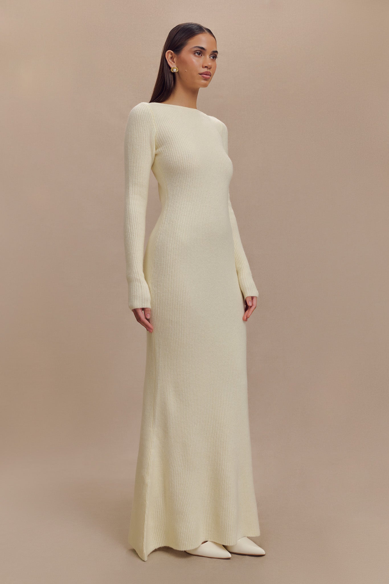 Emily Long Sleeve Knit Maxi Dress - Ivory Marle #4