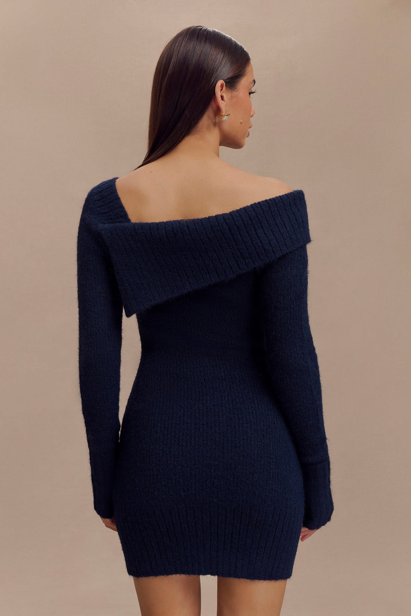 Stephanie Asymmetric Knit Mini Dress - Dark Navy #3