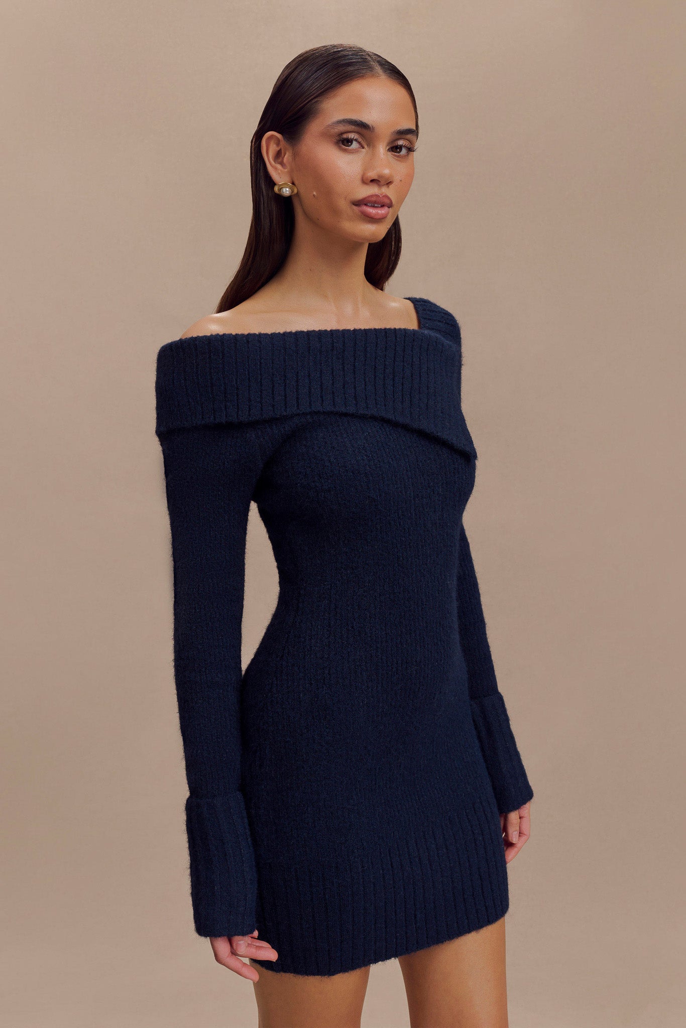 Stephanie Asymmetric Knit Mini Dress - Dark Navy