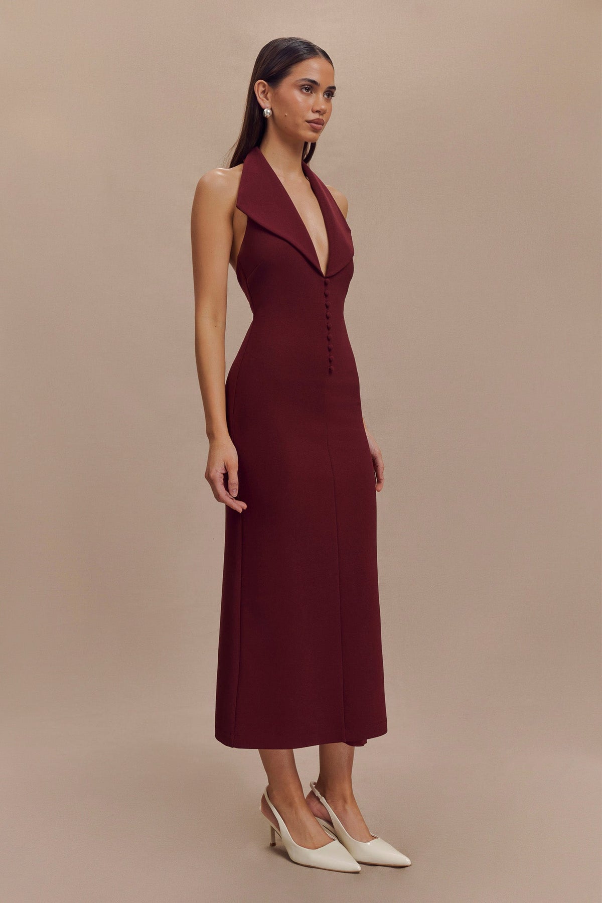 Annita Crepe Halter Midi Dress - Merlot #3
