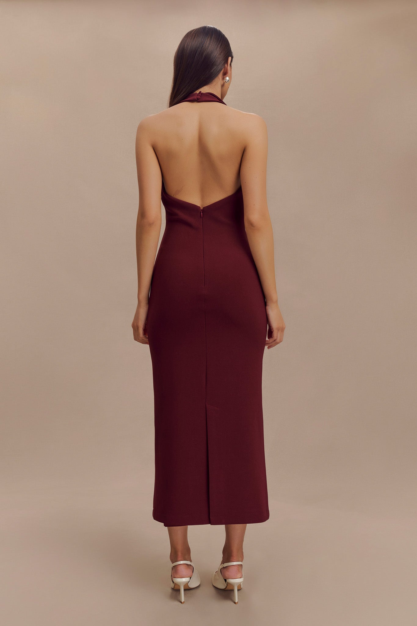 Annita Crepe Halter Midi Dress - Merlot #4