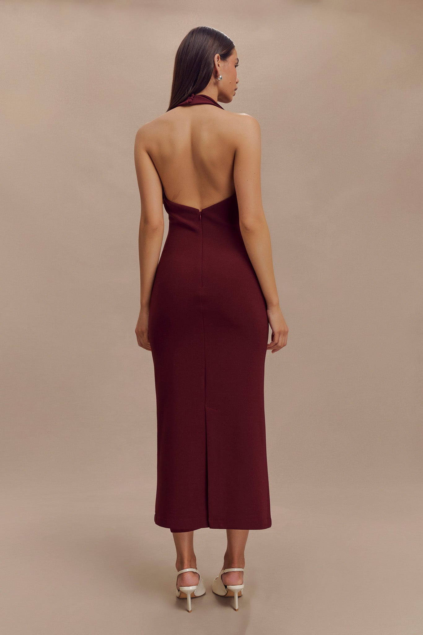 Annita Crepe Halter Midi Dress - Merlot #2