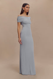 Imogen Off Shoulder Slinky Maxi Dress - Dusty Blue