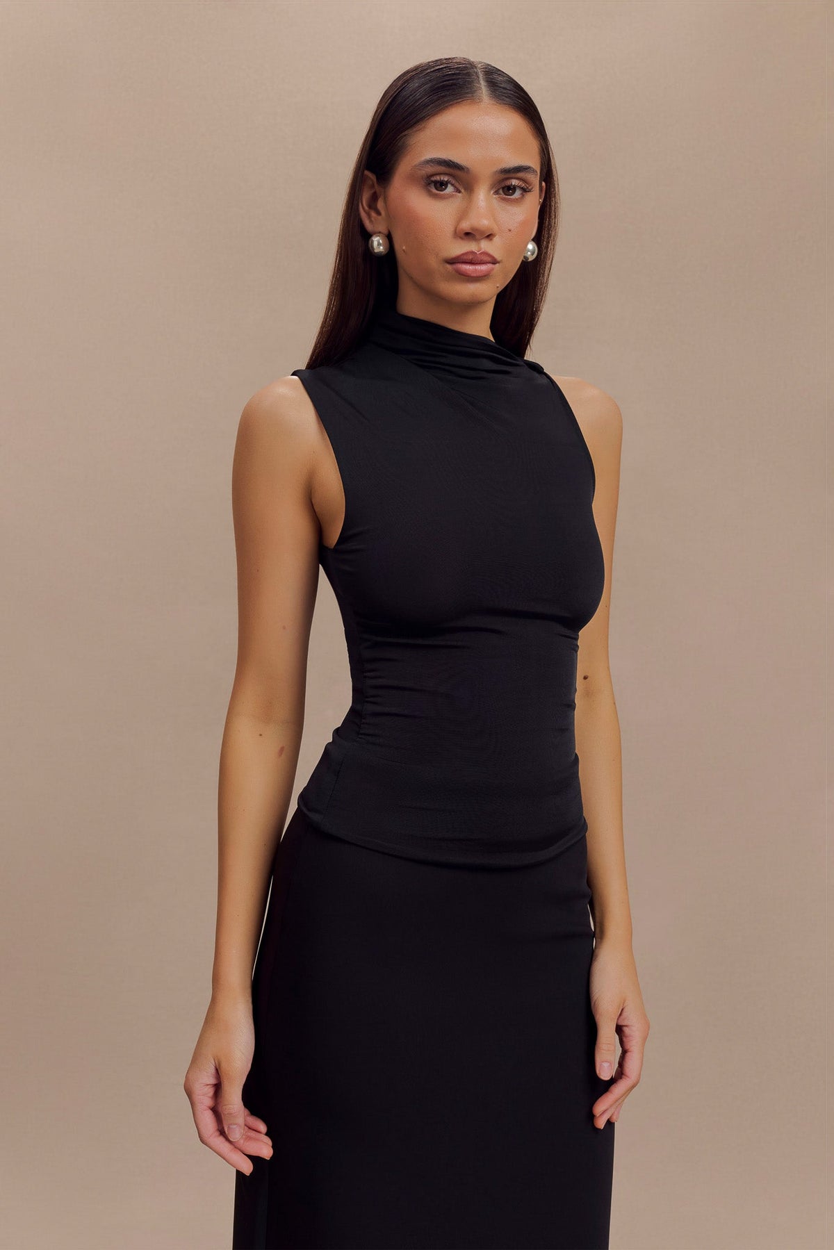 Hadleigh Sleeveless Slinky Top - Black