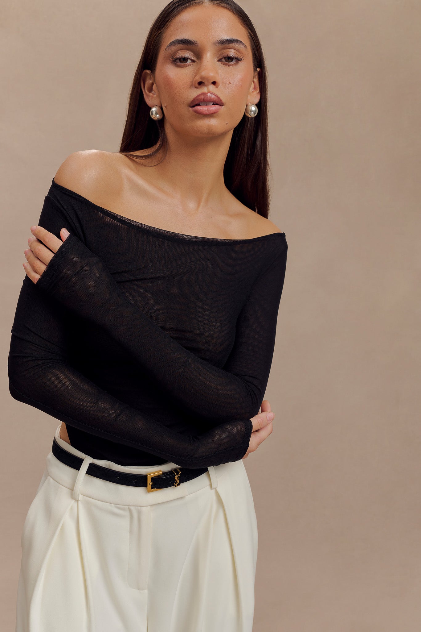 Colette Boat Neck Mesh Top - Black