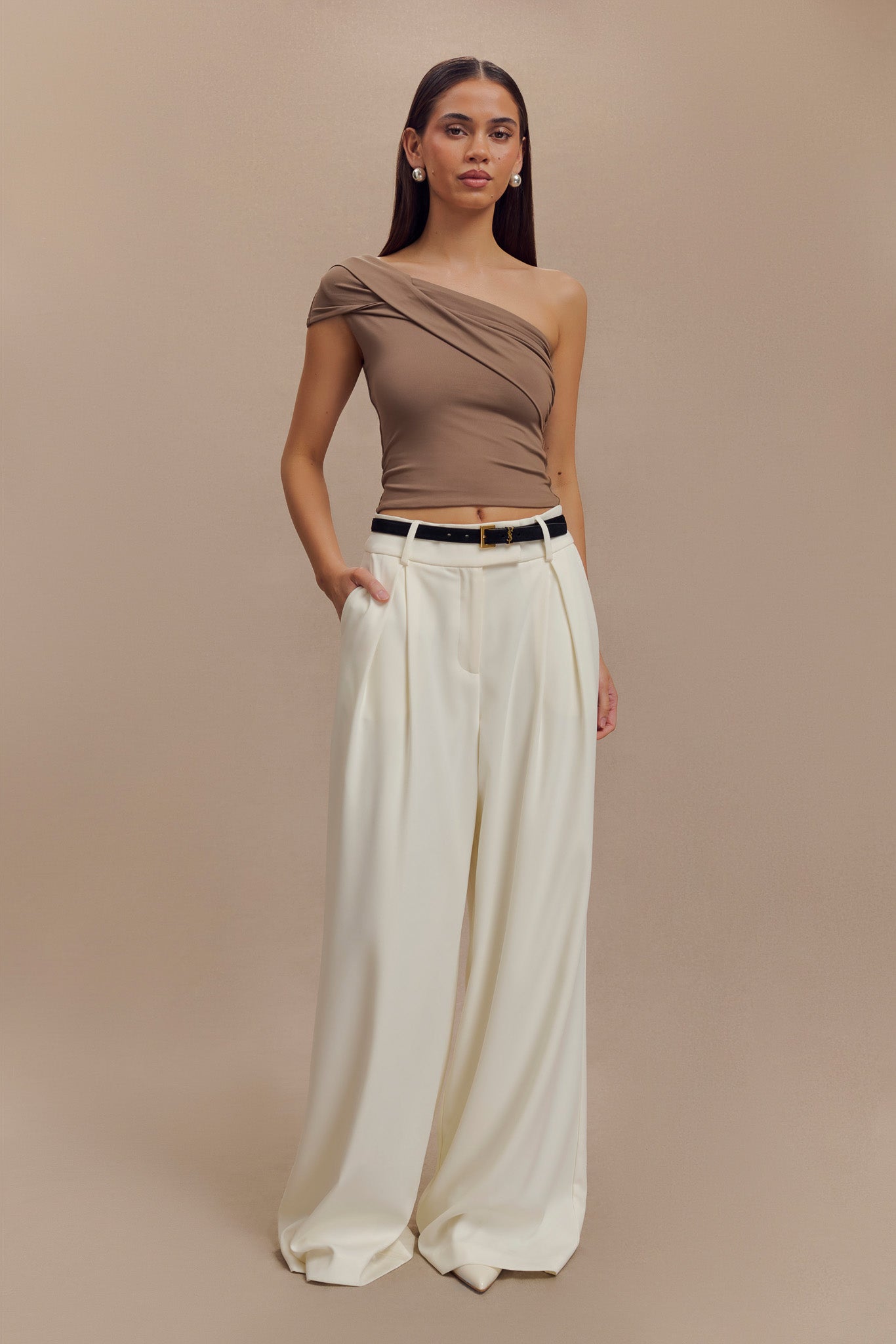 Solene One Shoulder Recycled Nylon Twist Top - Smoke #5