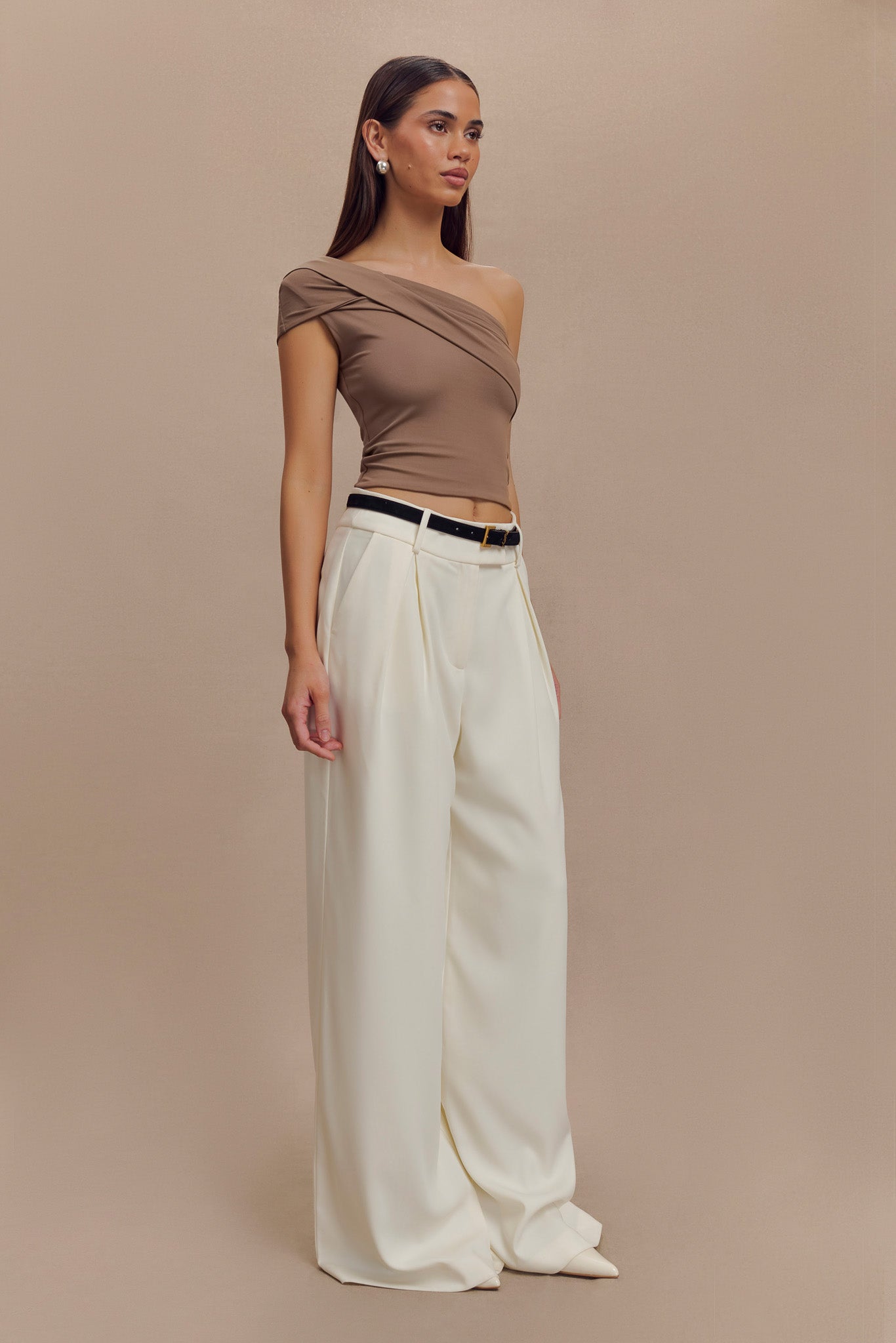 Solene One Shoulder Recycled Nylon Twist Top - Smoke #6