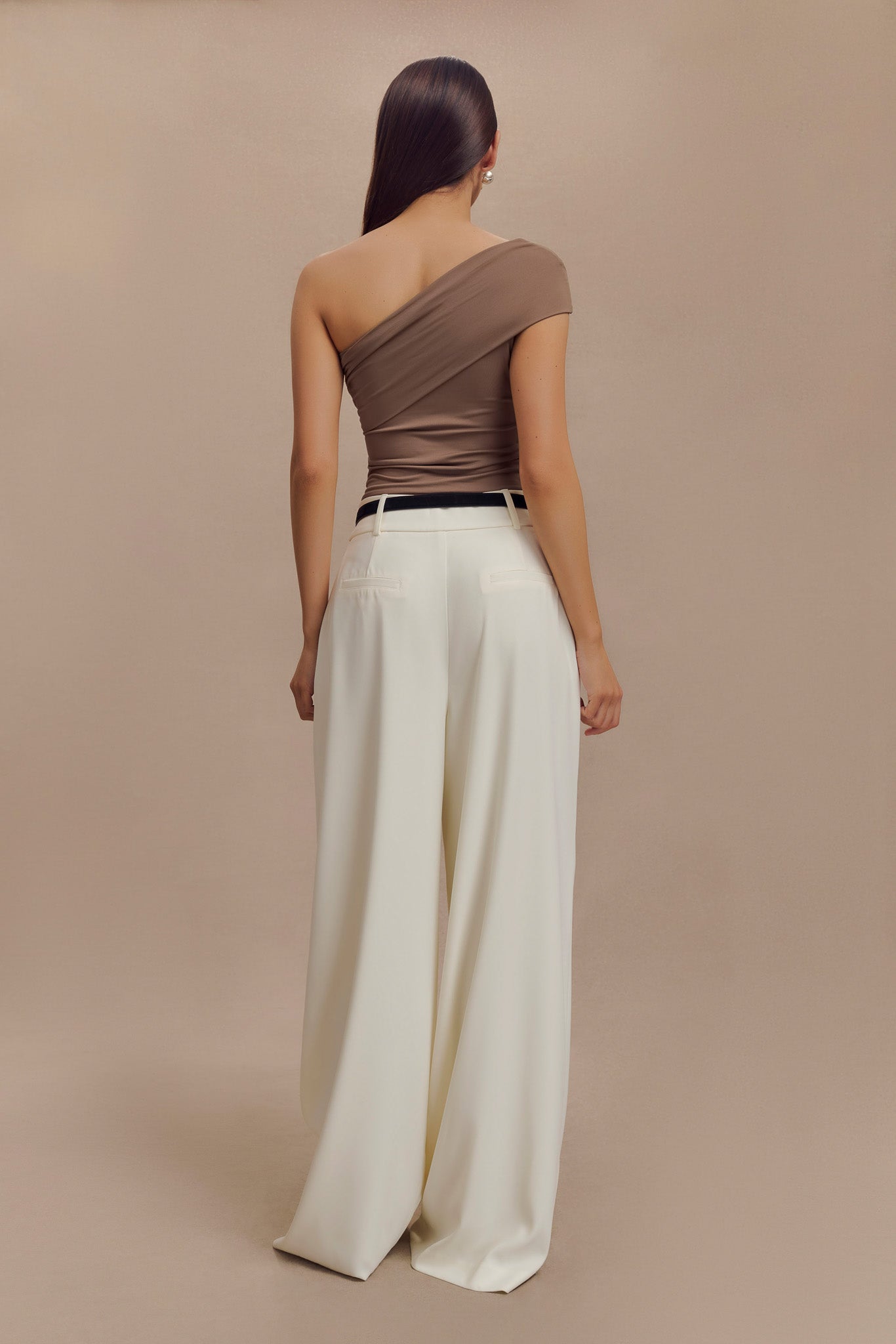 Solene One Shoulder Recycled Nylon Twist Top - Smoke #7