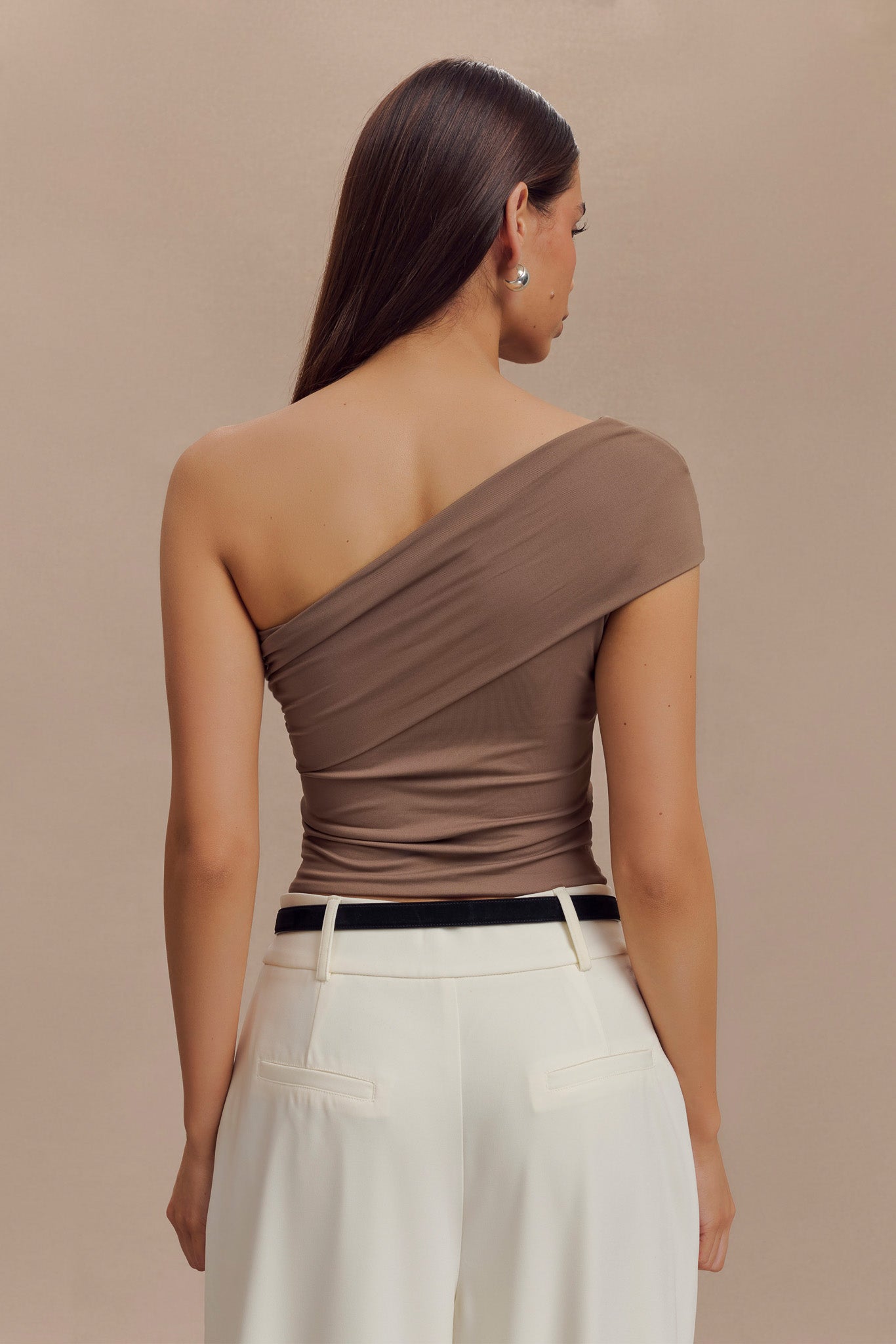 Solene One Shoulder Recycled Nylon Twist Top - Smoke #3