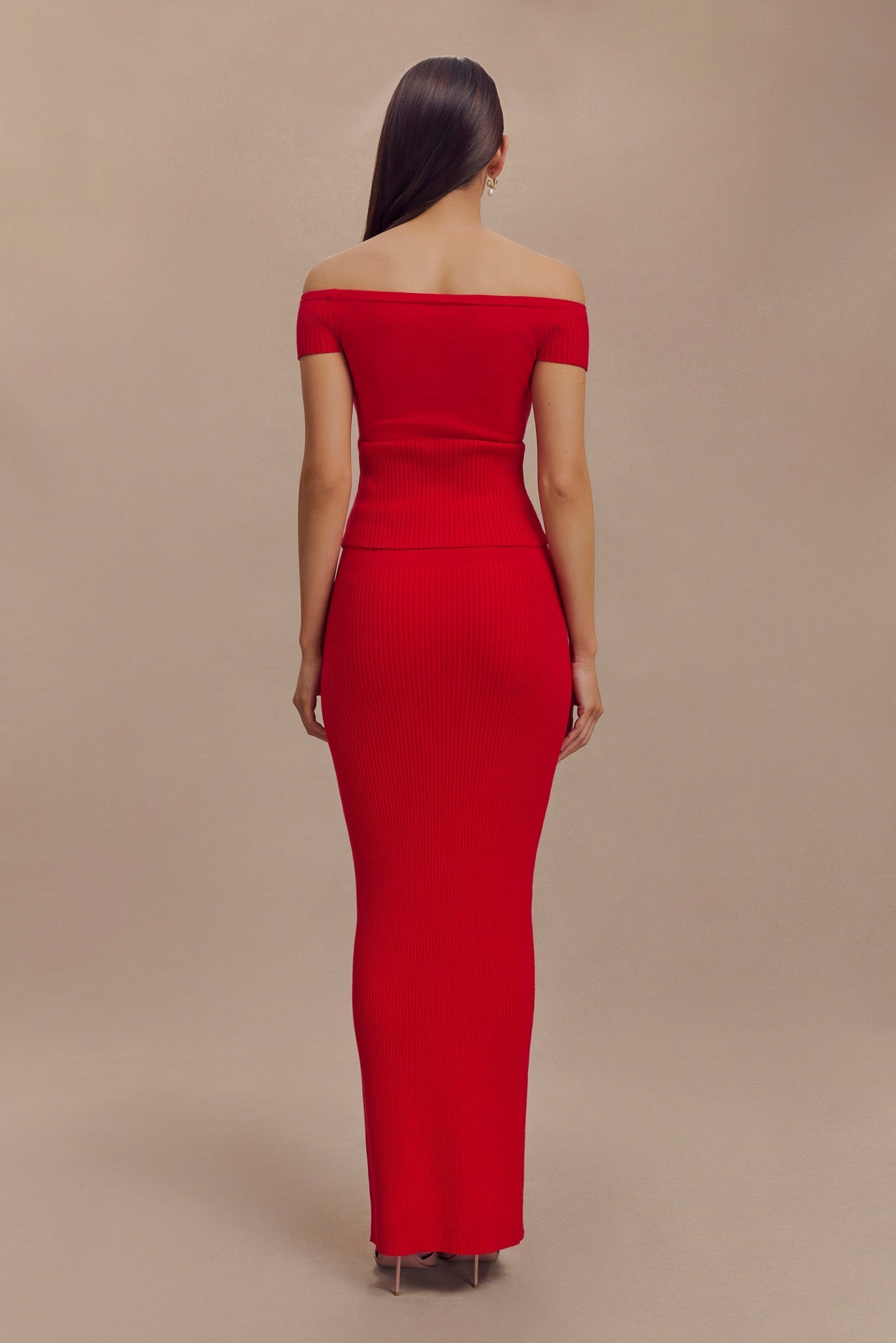 Mathilde Ribbed Knit Off Shoulder Top - Ruby #7