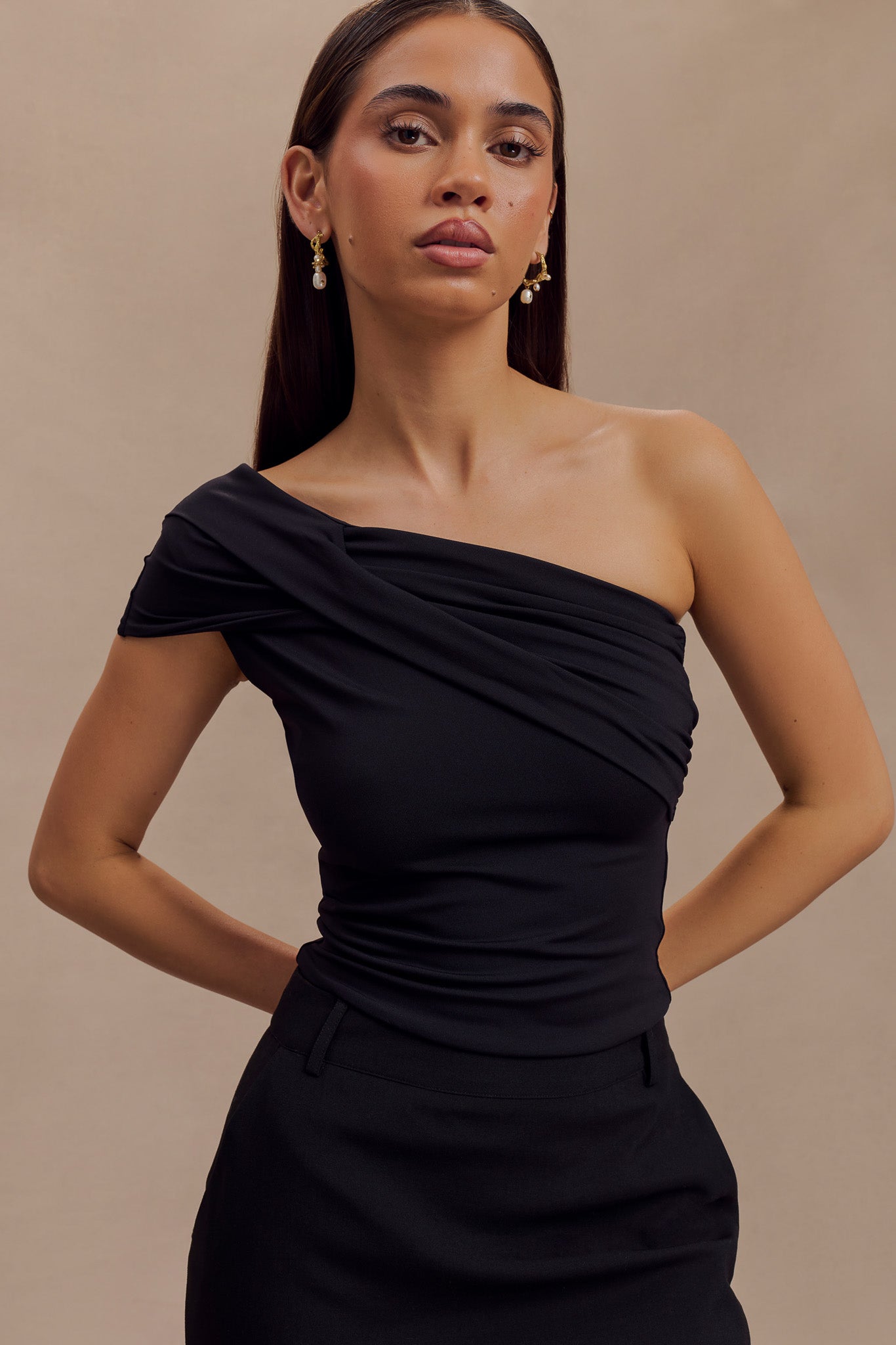 Solene One Shoulder Recycled Nylon Twist Top - Black #7