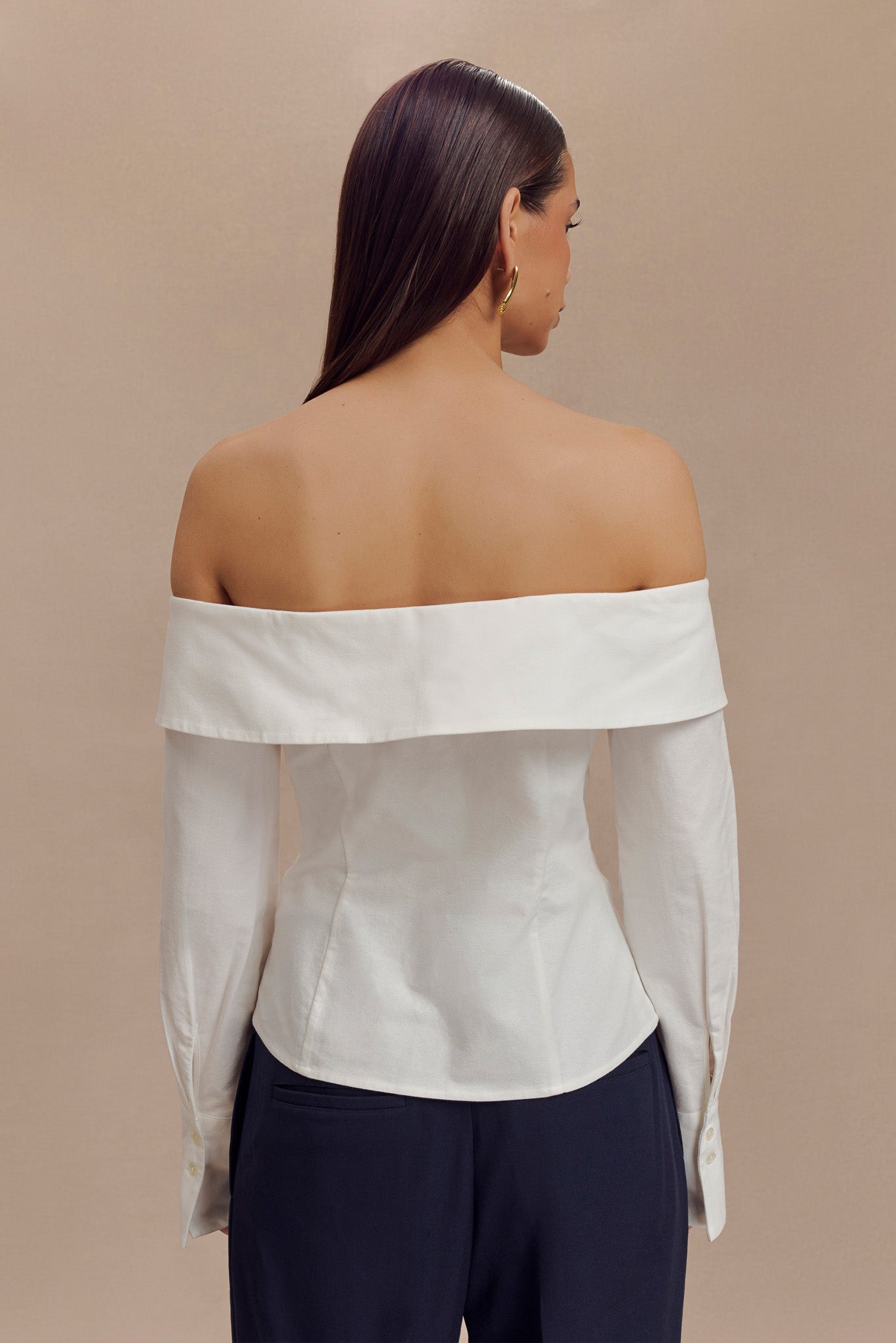 Spencer Off Shoulder Shirting Top - White #3