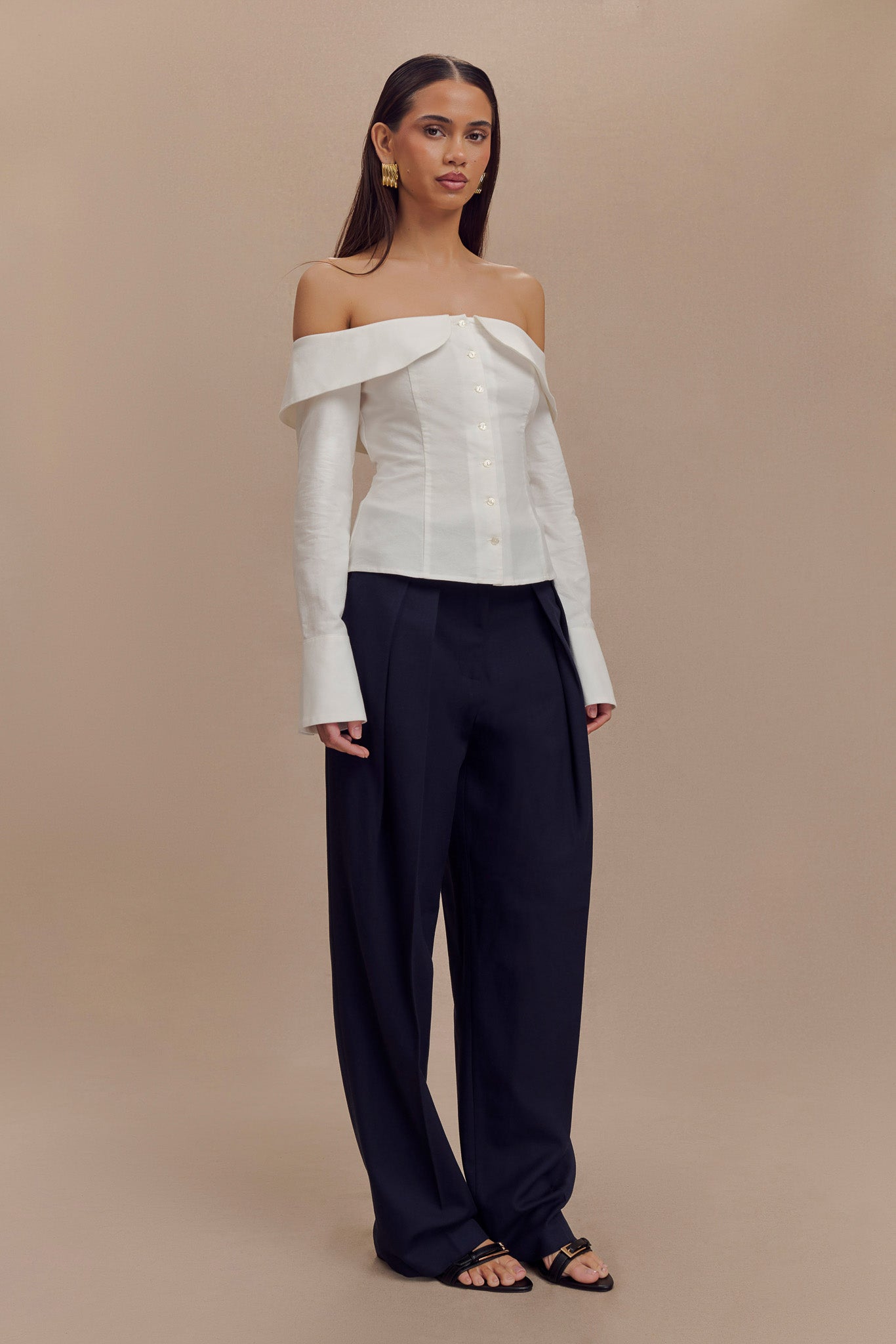 Spencer Off Shoulder Shirting Top - White