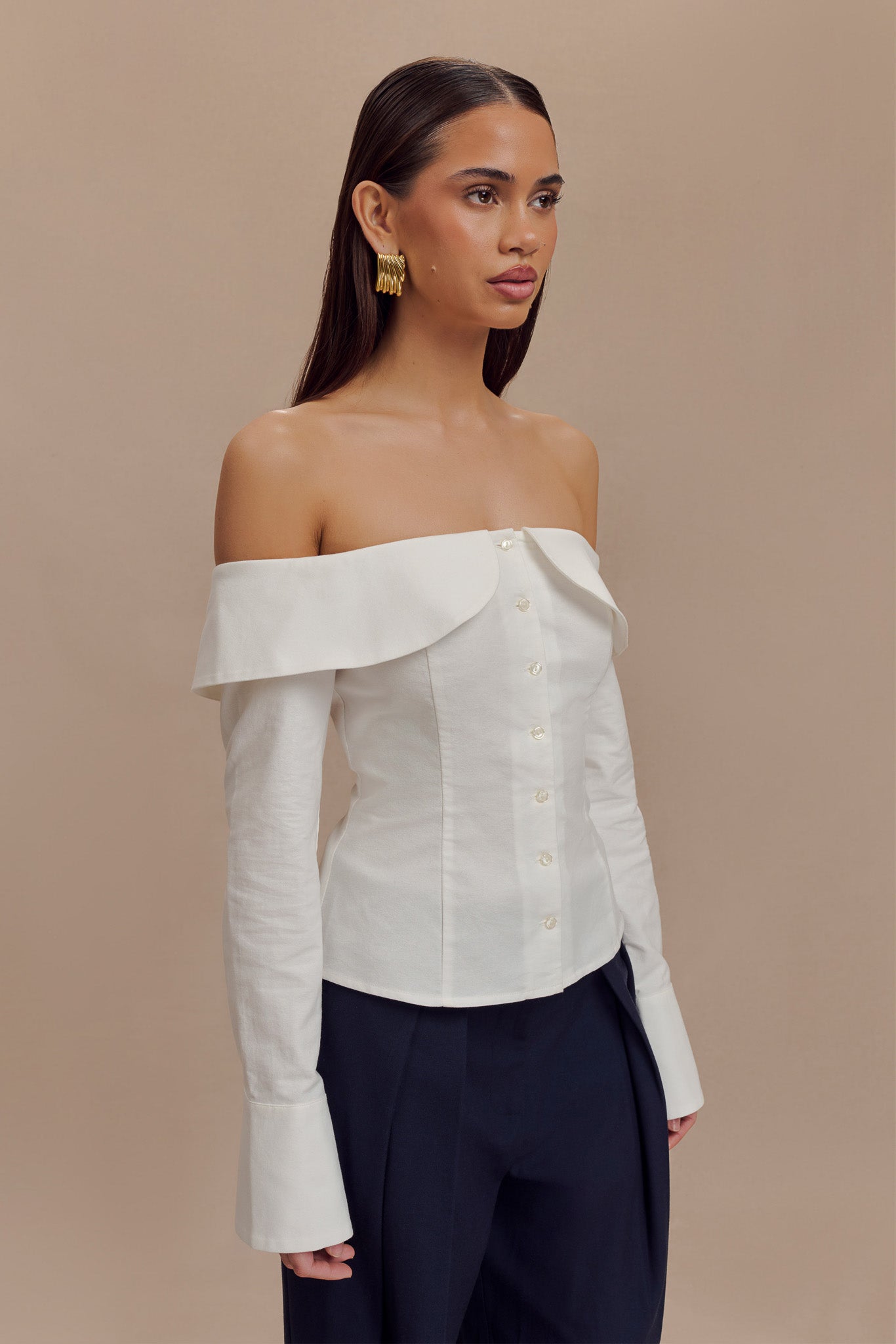 Spencer Off Shoulder Shirting Top - White