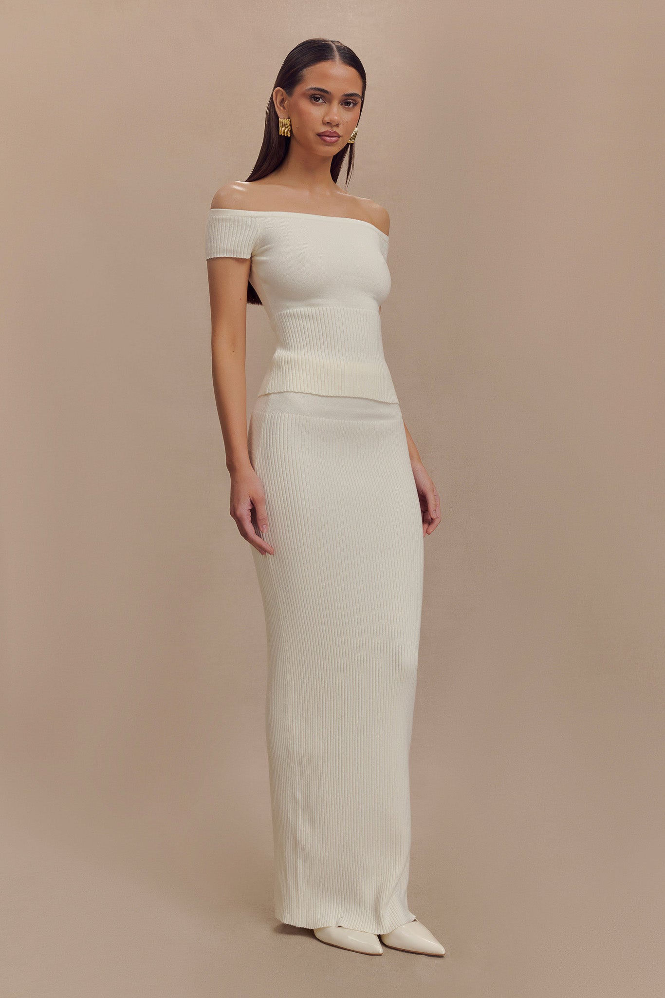 Mathilde Ribbed Knit Maxi Skirt - Ivory #7