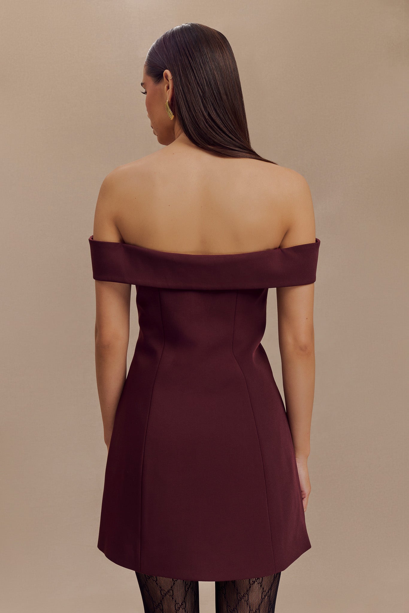 Noelle Off Shoulder Suiting Mini Dress - Mahogany #3