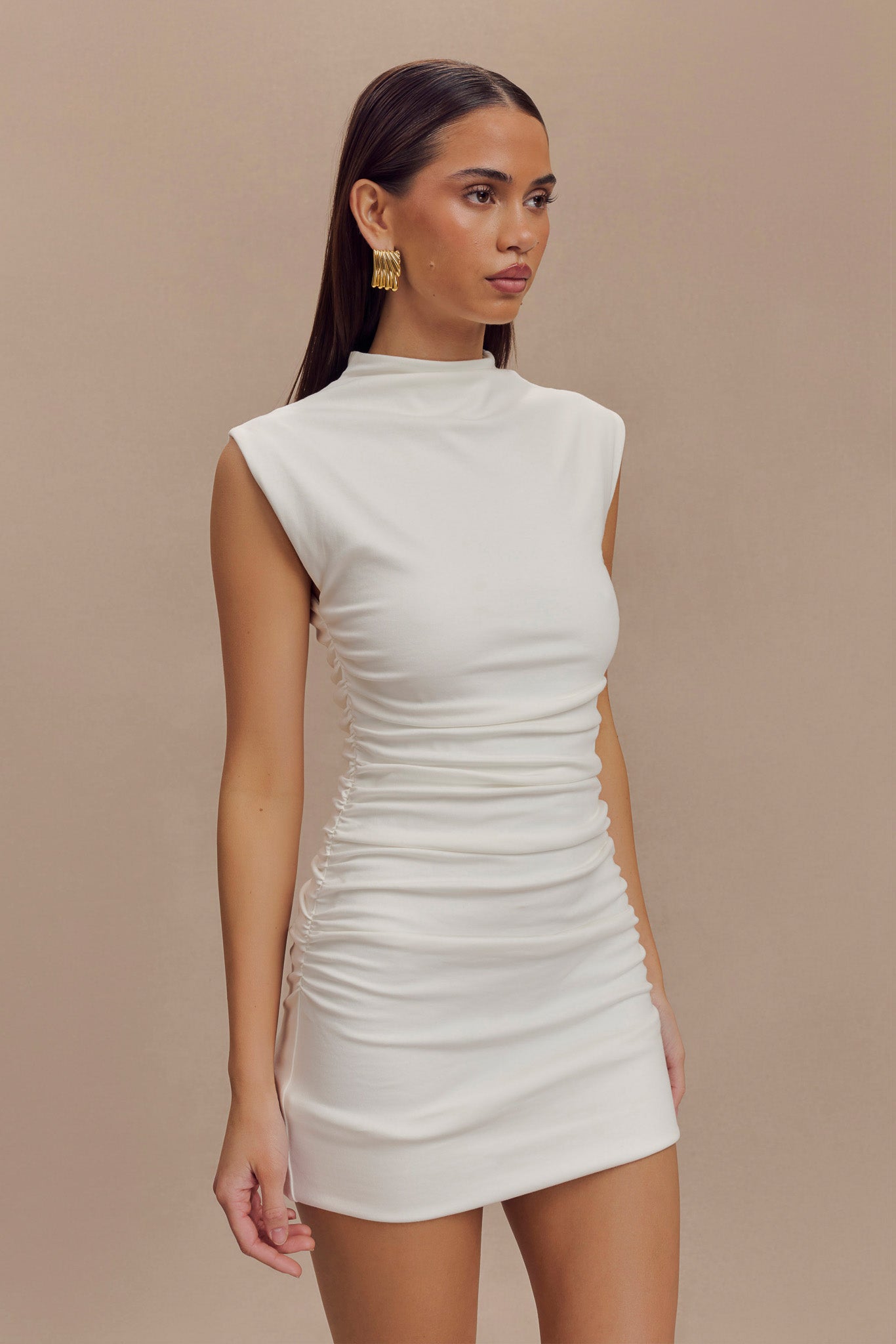 Elliot High Neck Sleeveless Mini Dress - White #6