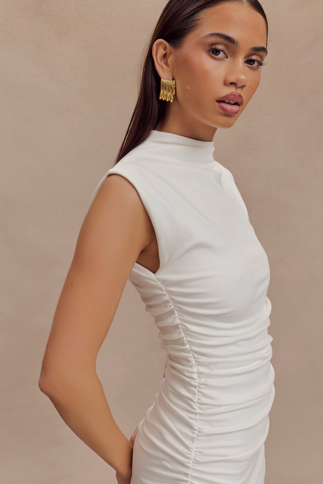 Elliot High Neck Sleeveless Mini Dress - White #4