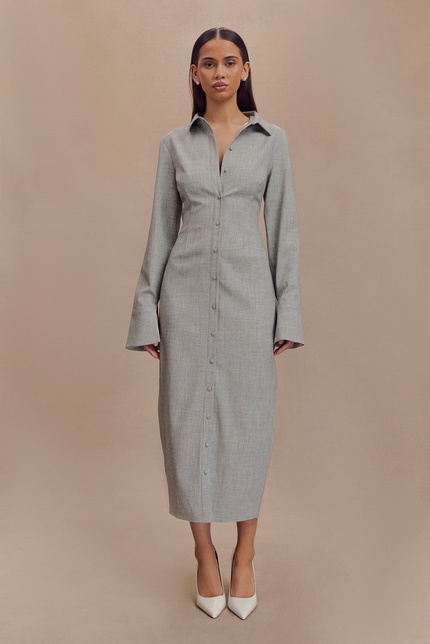 Dorian Fitted Shirt Midi Dress - Charcoal Marle #3