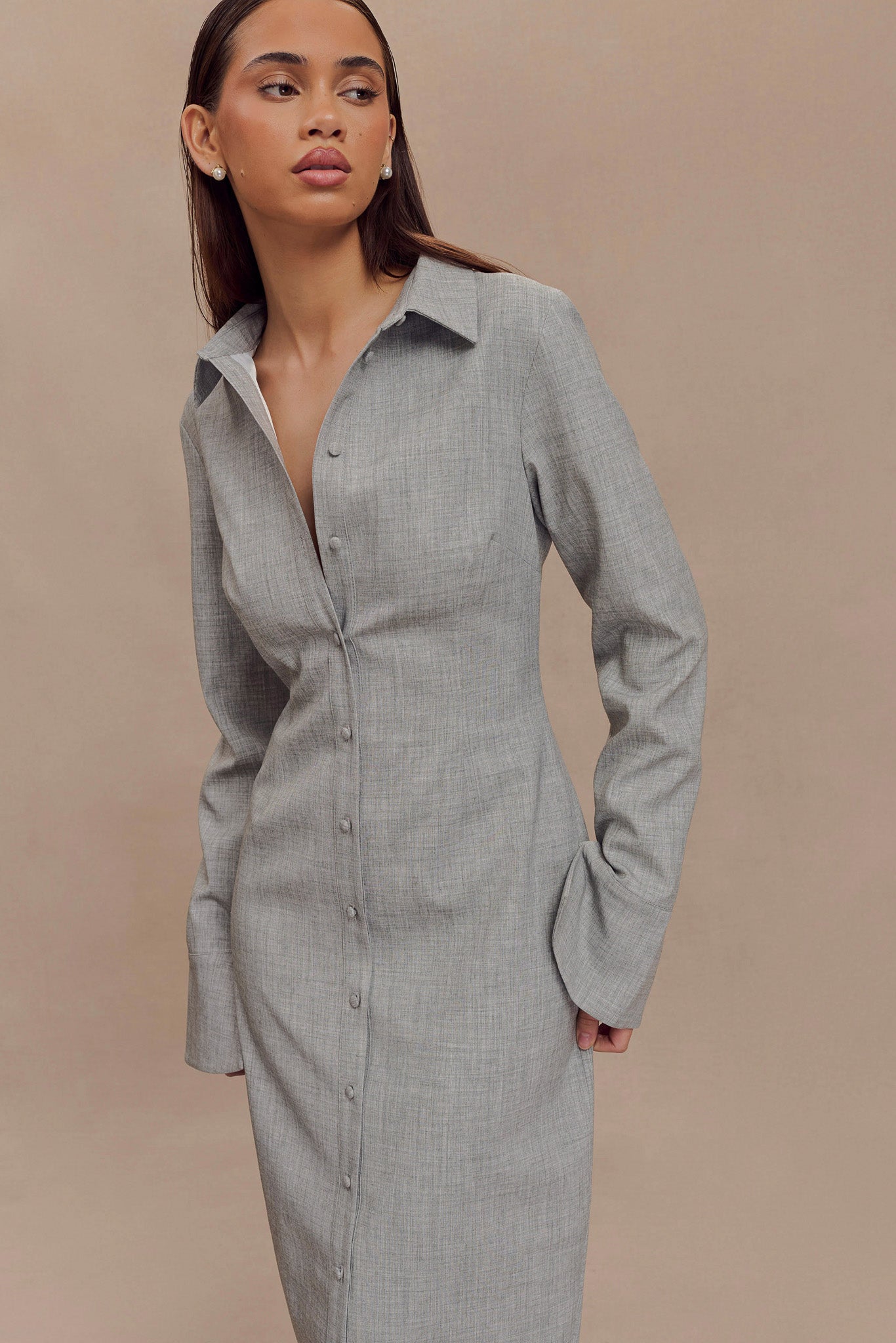 Dorian Fitted Shirt Midi Dress - Charcoal Marle #5