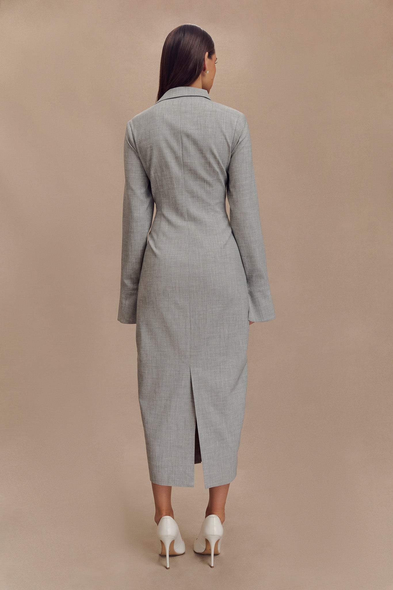 Dorian Fitted Shirt Midi Dress - Charcoal Marle #4