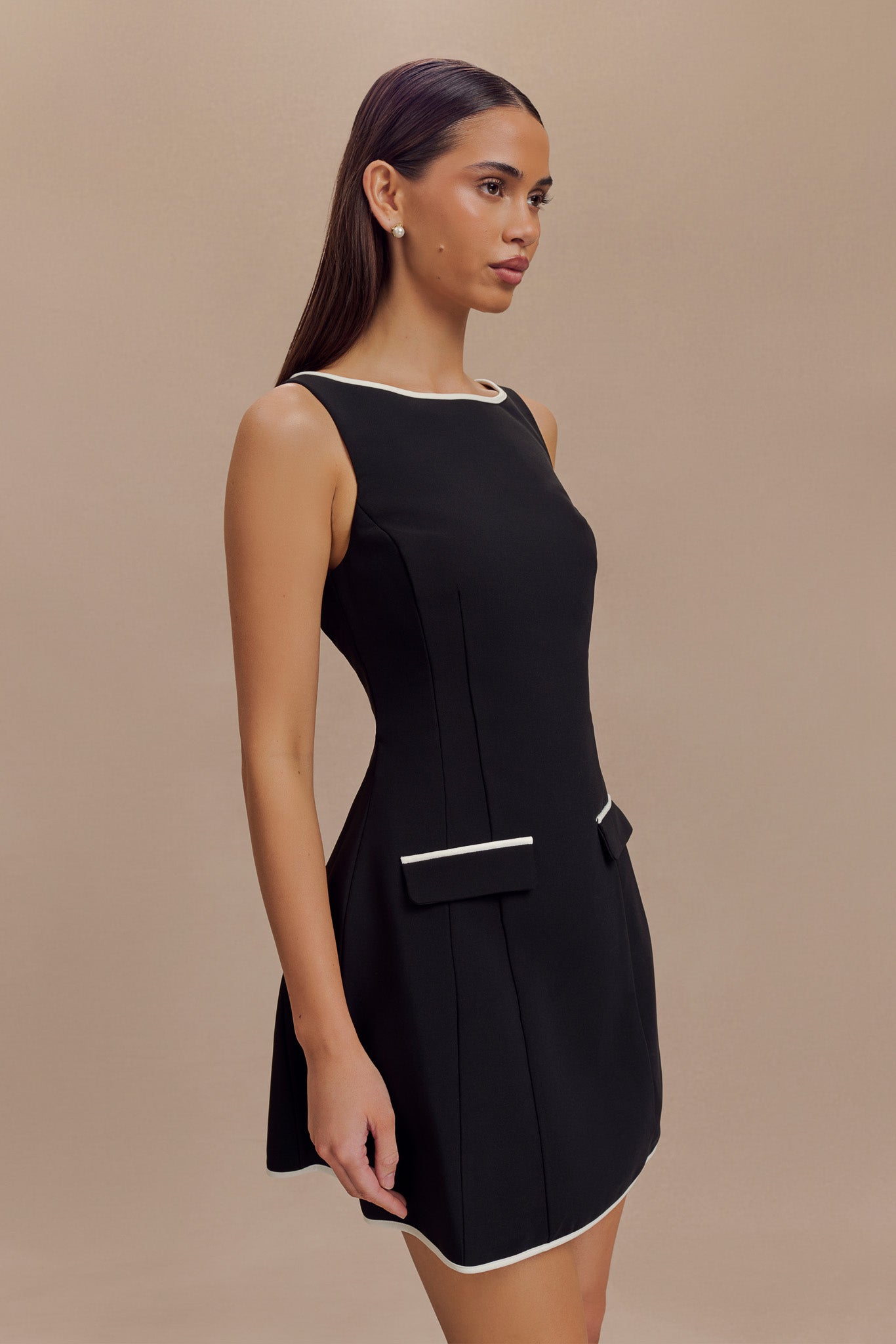 Evanna Sleeveless Contrast Suiting Mini Dress - Black #6