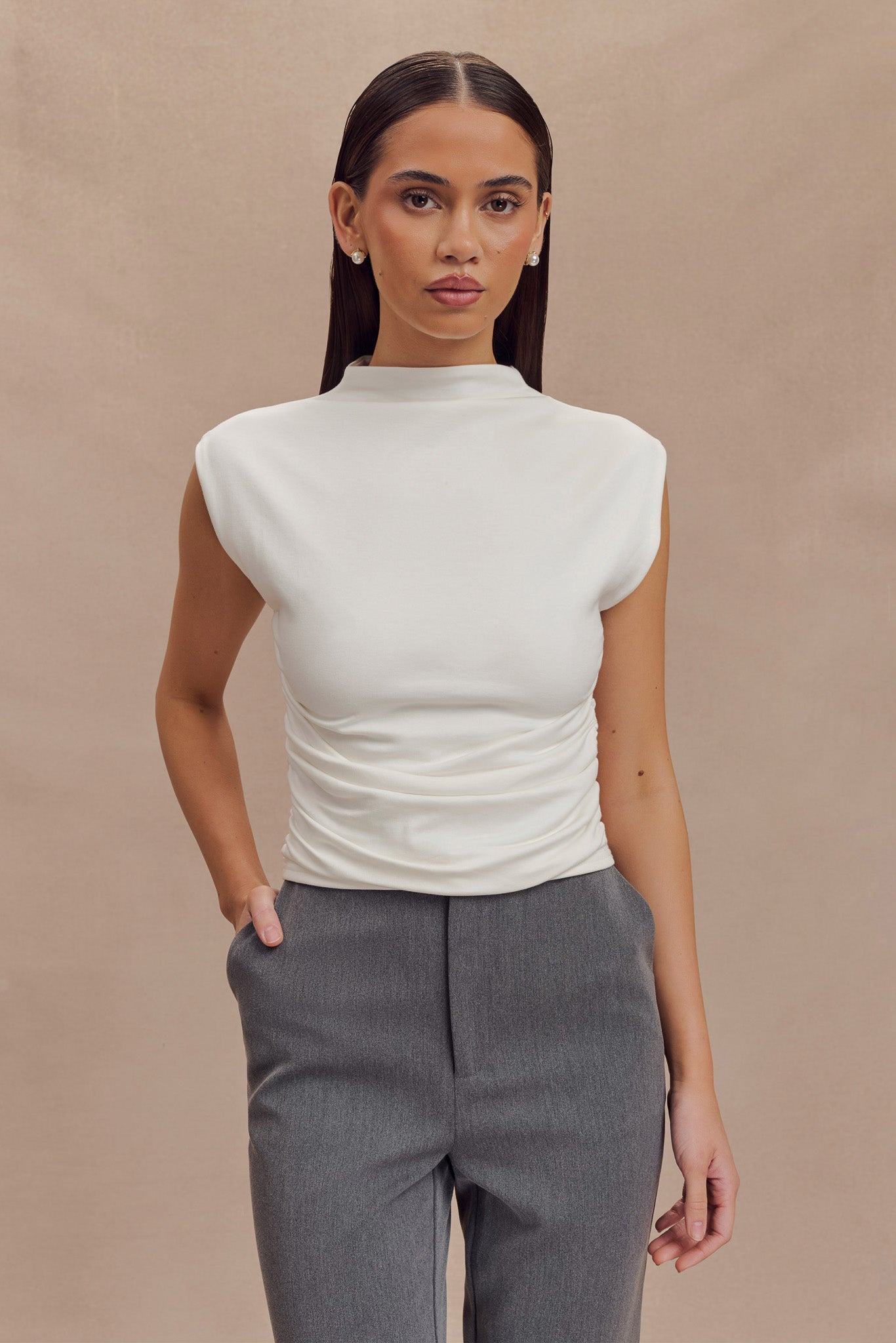 Ellia High Neck Sleeveless Top - White #7