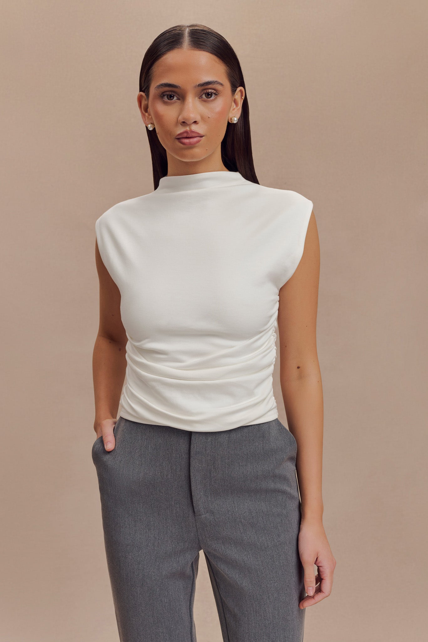 Ellia High Neck Sleeveless Top - White #2