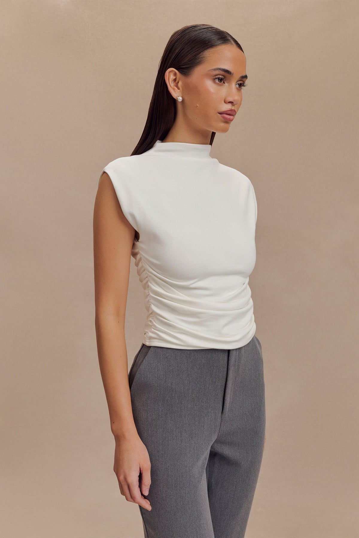 Ellia High Neck Sleeveless Top - White #6