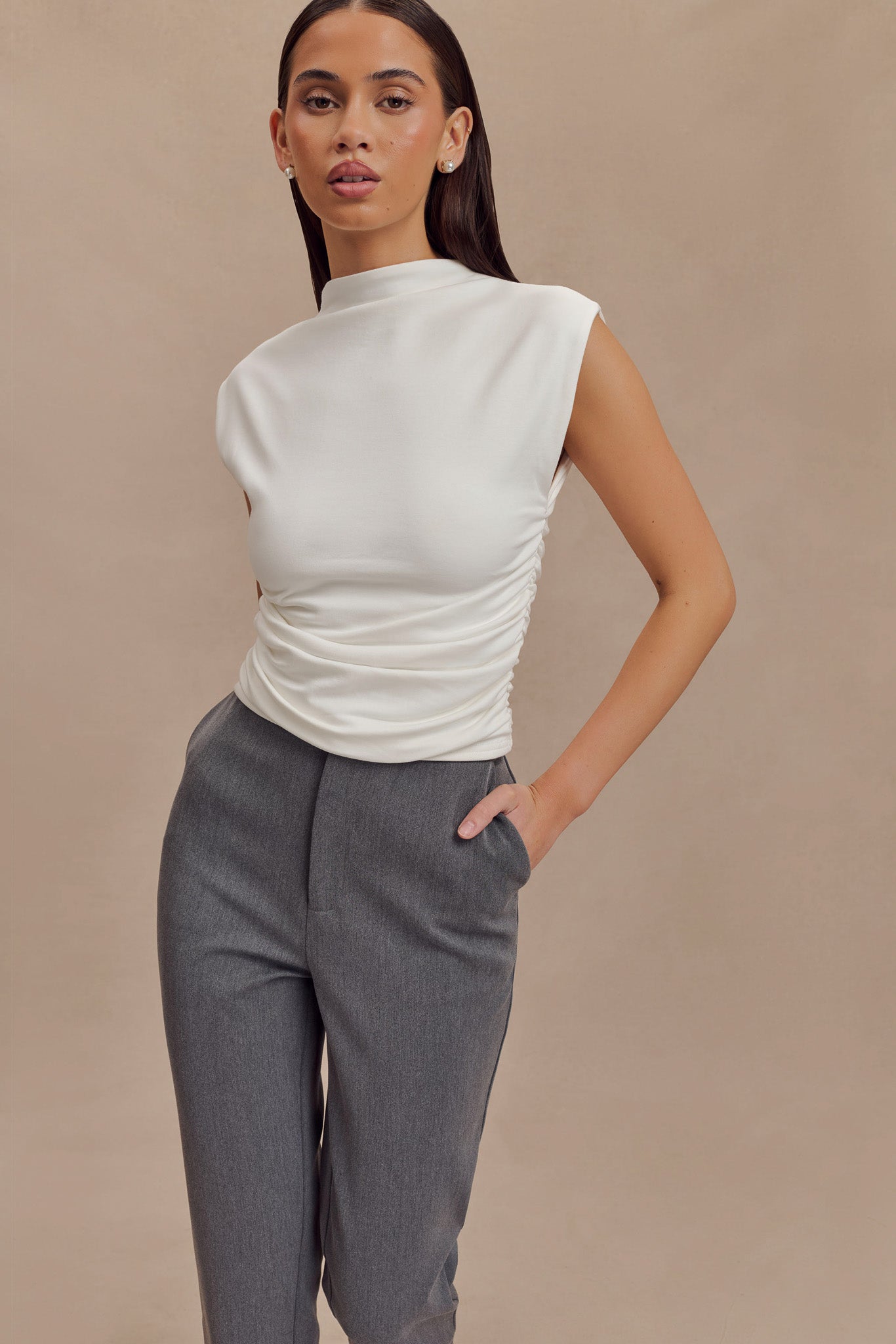 Ellia High Neck Sleeveless Top - White #4