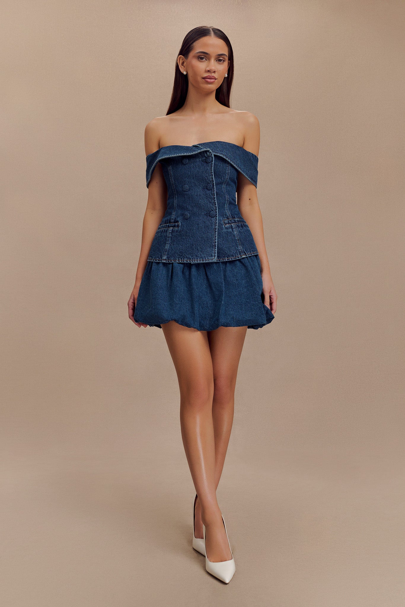 Genia Denim Bubble Mini Skirt - Dark Blue #5
