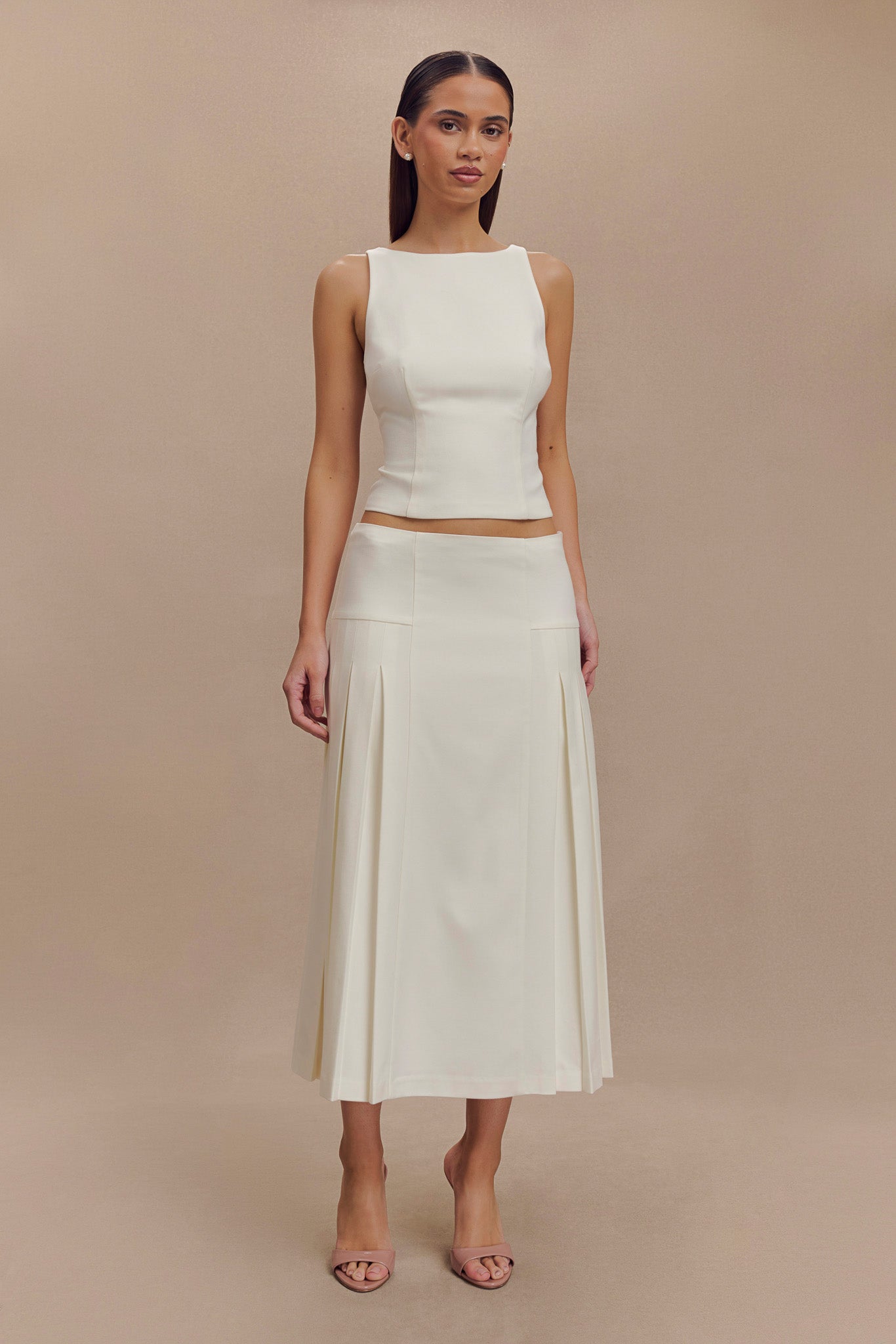 Brigette Pleated Midi Skirt - Ivory