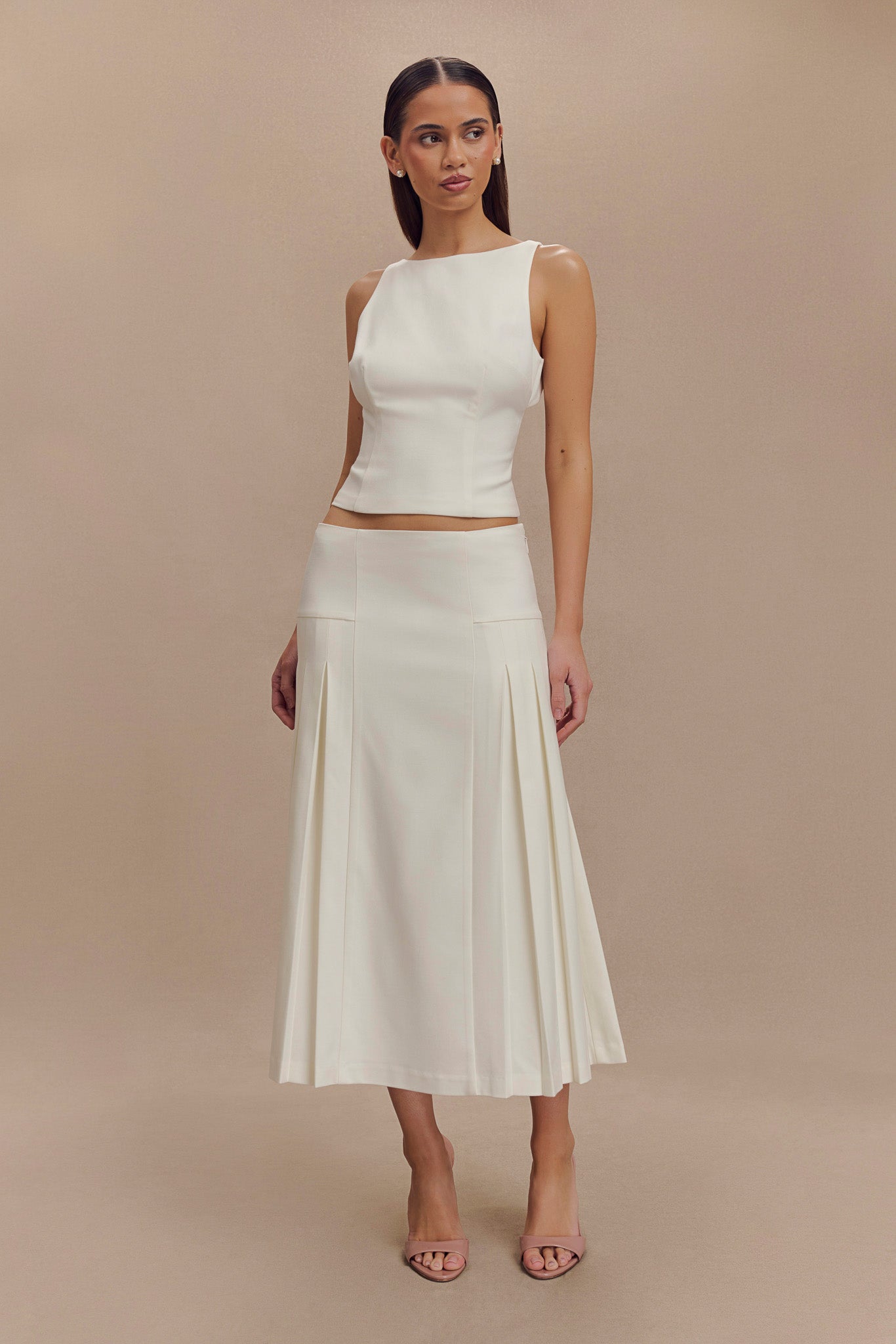 Brigette Boat Neck Longline Top - Ivory #4
