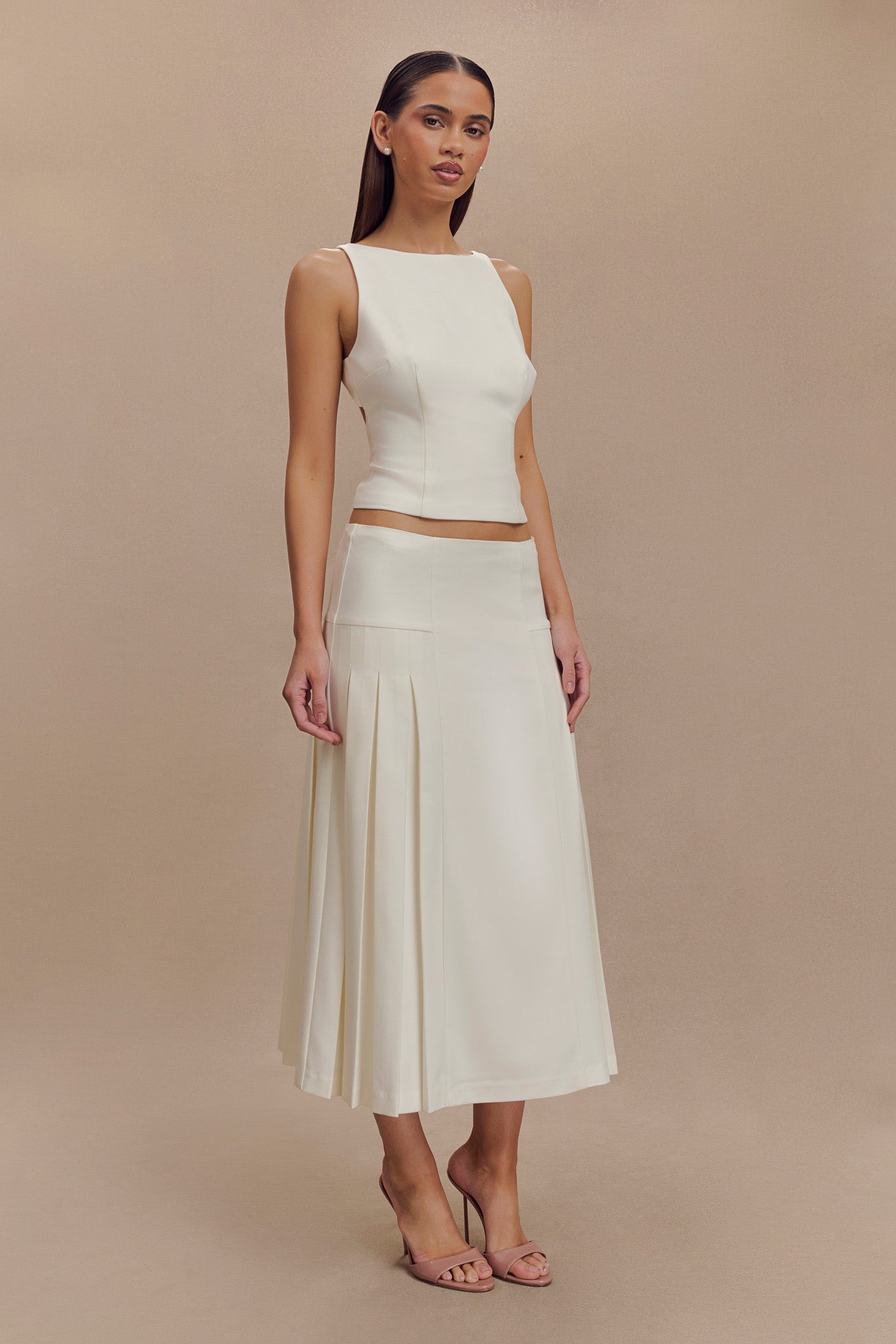 Brigette Boat Neck Longline Top - Ivory