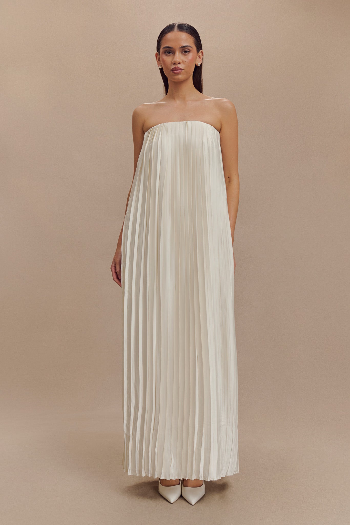 Myrah Plisse Strapless Maxi Dress - Ivory