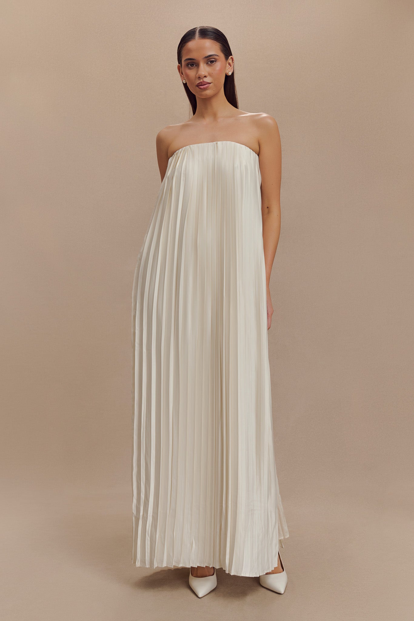 Myrah Plisse Strapless Maxi Dress - Ivory #6